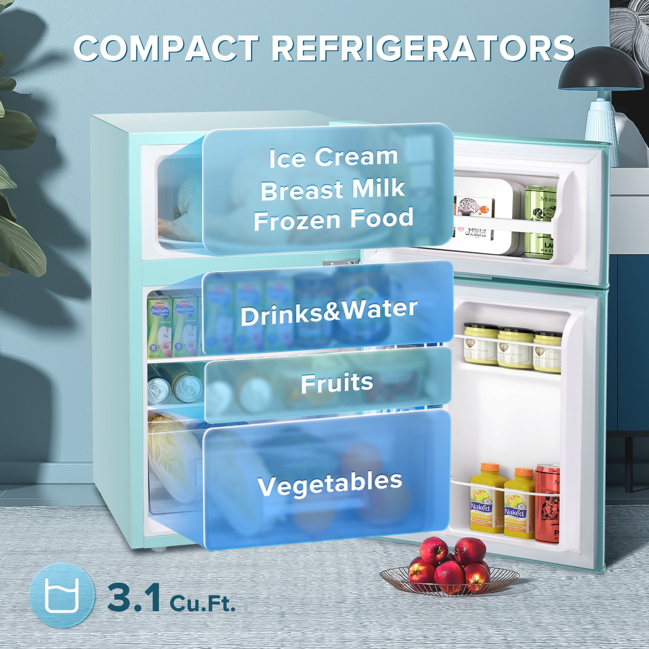 Refrigerador Mini de 3.2 pies cúbicos con Congelador (Verde)