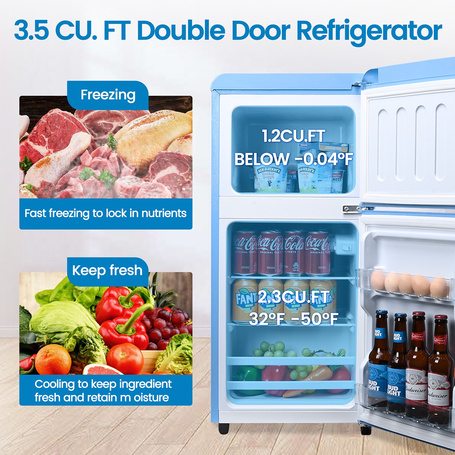 Refrigerador Mini de 3.5 pies cúbicos con congelador (Azul) ENERGY STAR