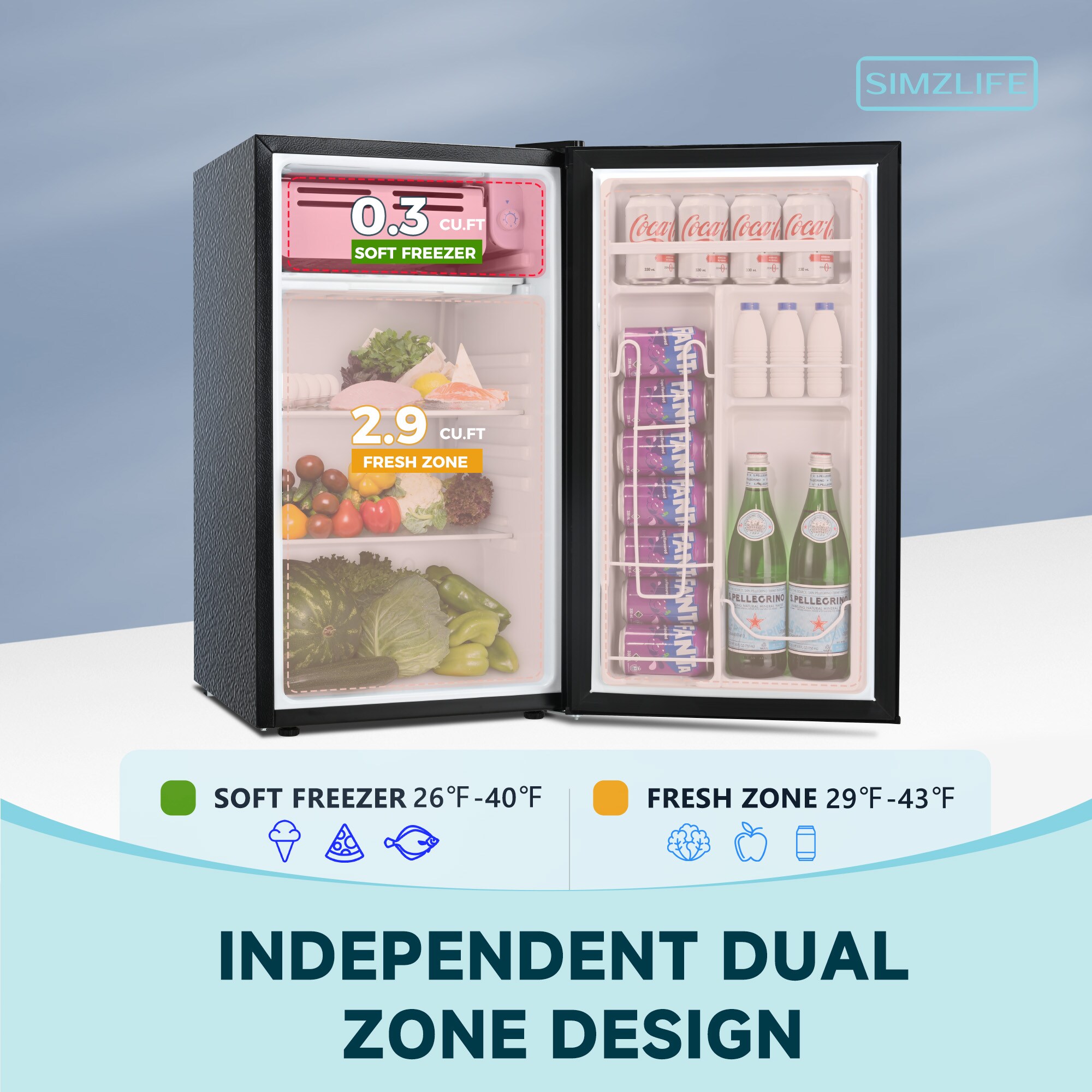 Refrigerador de 3.2 pies cúbicos con congelador (negro) listo para el garaje SIMZLIFE RSD-32H