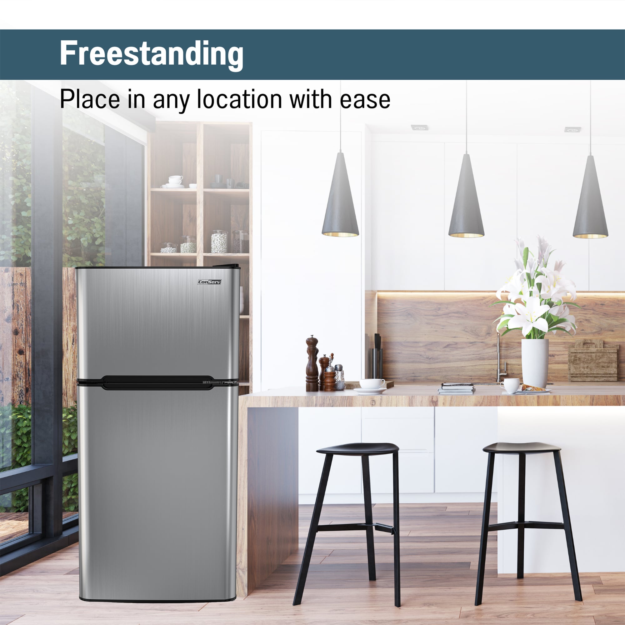 Refrigerador Mini ConServ de 4.5 pies cúbicos con congelador (Acero Inoxidable) CRMF 4502 ACERO.