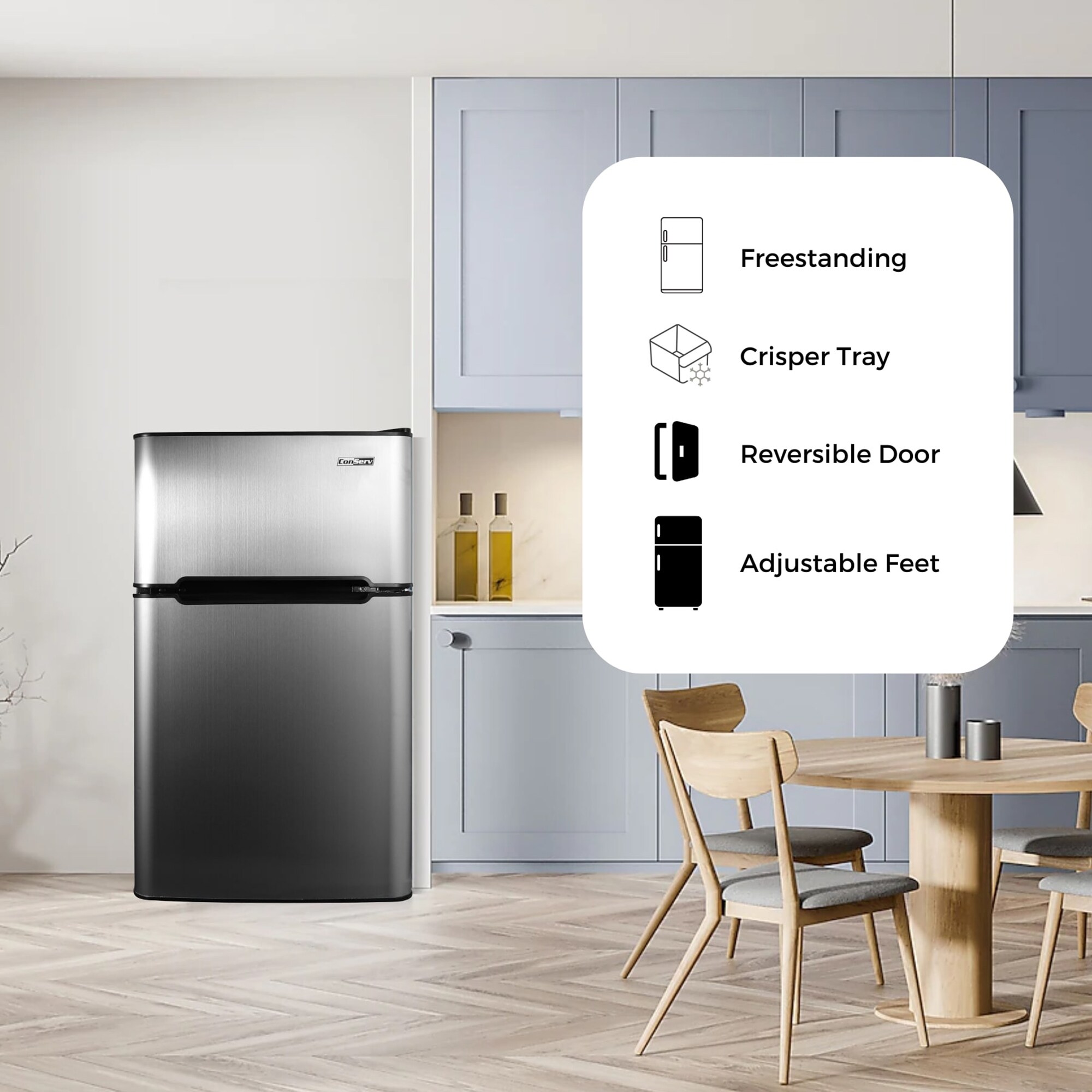Mini refrigerador con congelador de 3.2 pies cúbicos de acero inoxidable ENERGY STAR CRF 320 S de Equator Advanced Appliances