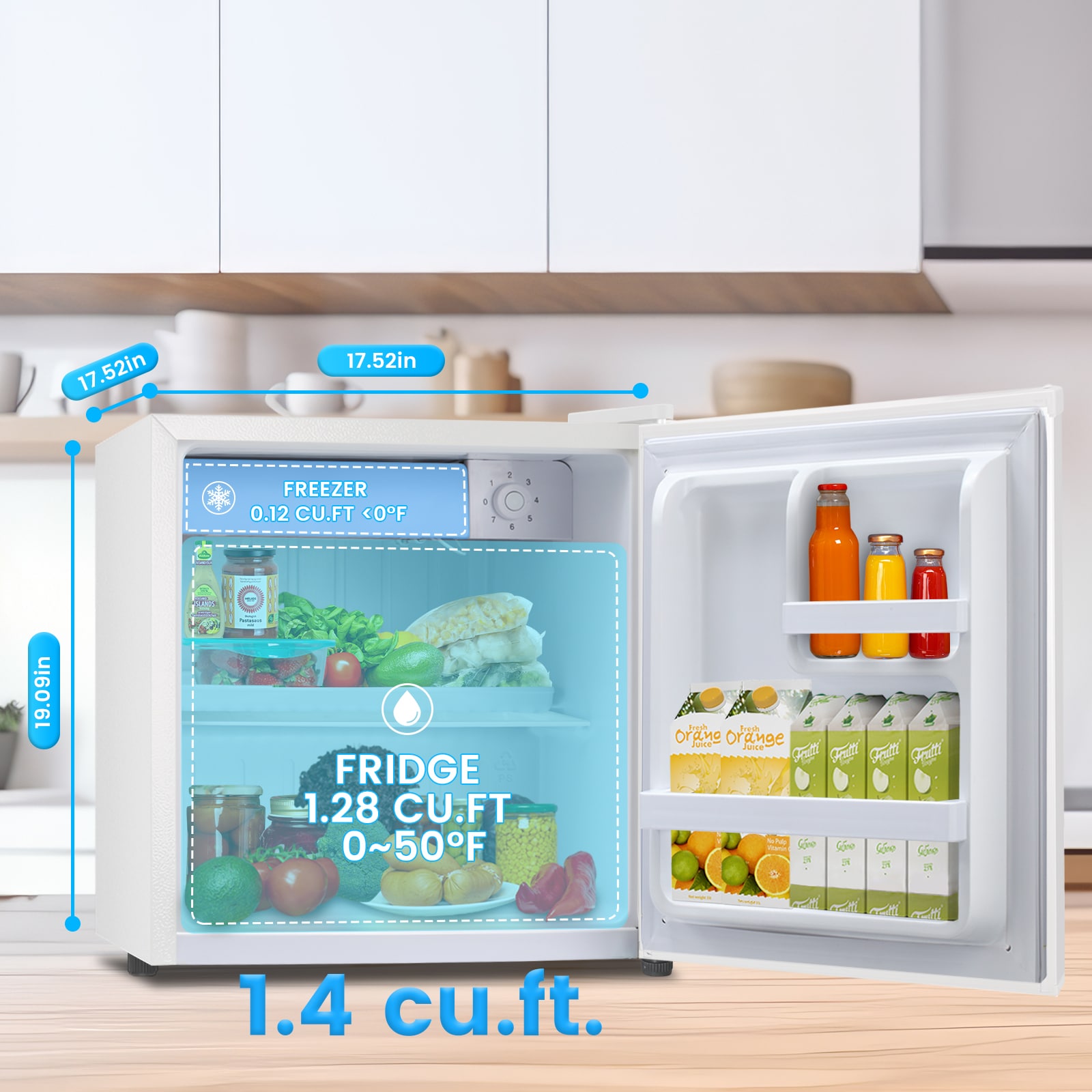 Refrigerador Mini de 1.4 pies cúbicos con congelador (blanco) Listo para Garaje LSF6840-BLANCO