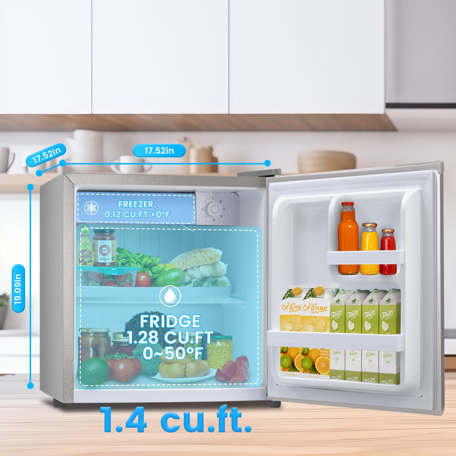 Refrigerador mini de 1.4 pies cúbicos con congelador (gris) listo para el garaje LSF6840-PLATA
