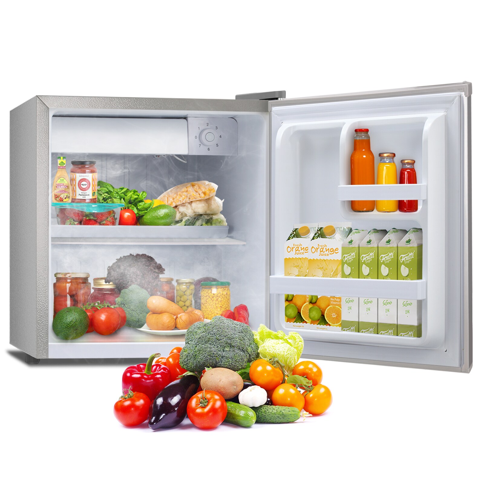Refrigerador mini de 1.4 pies cúbicos con congelador (gris) listo para el garaje LSF6840-PLATA