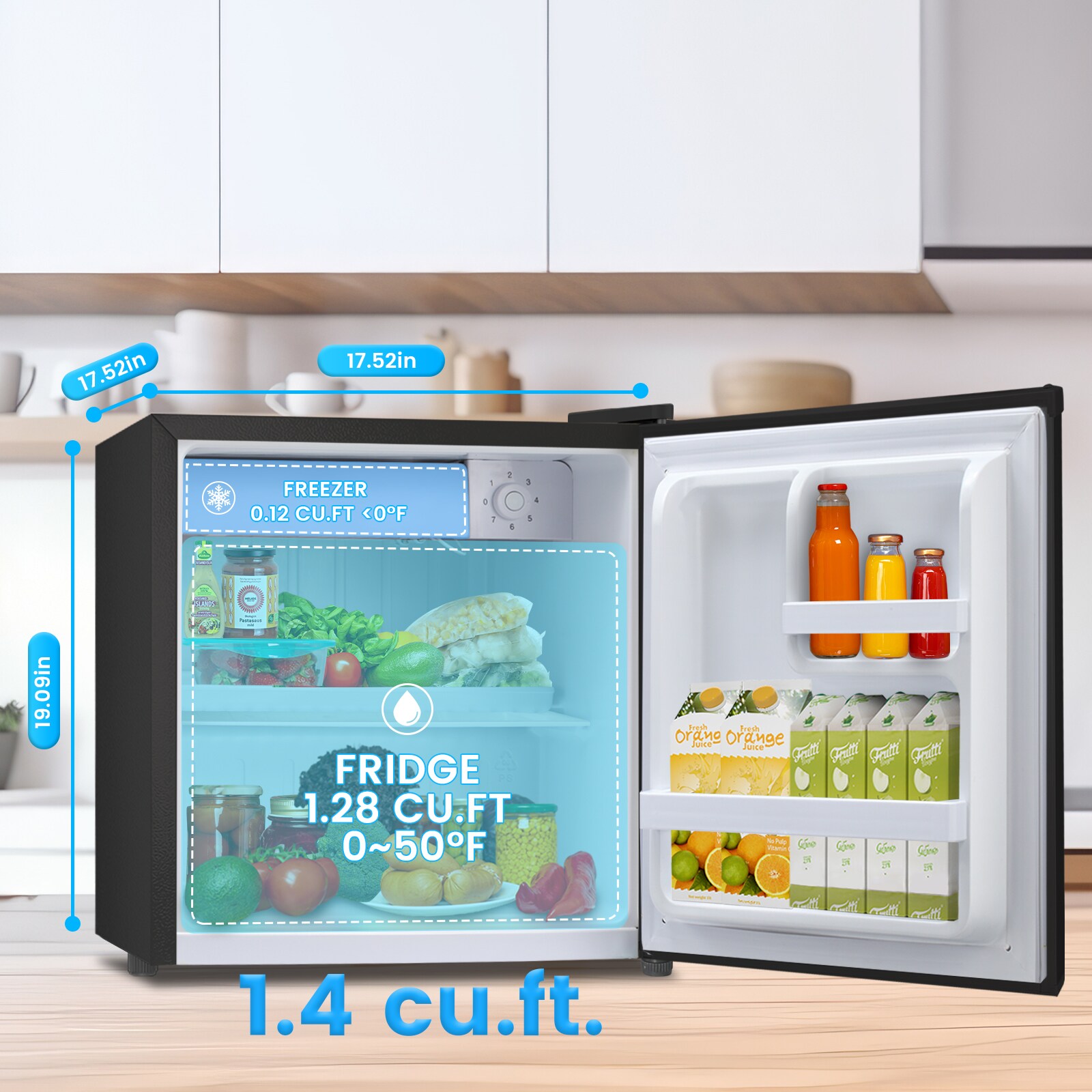 Refrigerador mini de 1.4 pies cúbicos con congelador (negro) listo para el garaje LSF6840-NEGRO