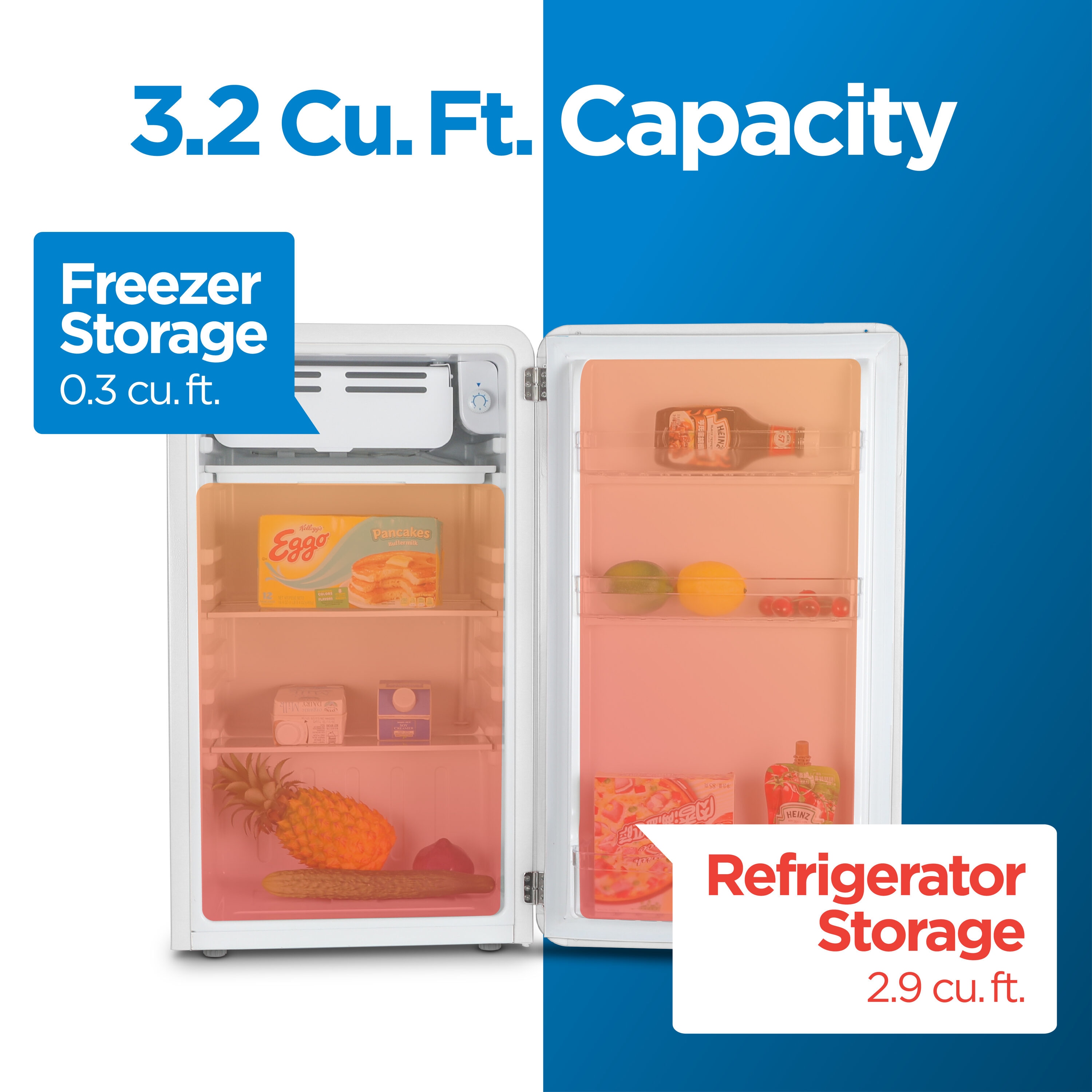 Refrigerador de 3.2 pies cúbicos con congelador, estilo "cool" (blanco)