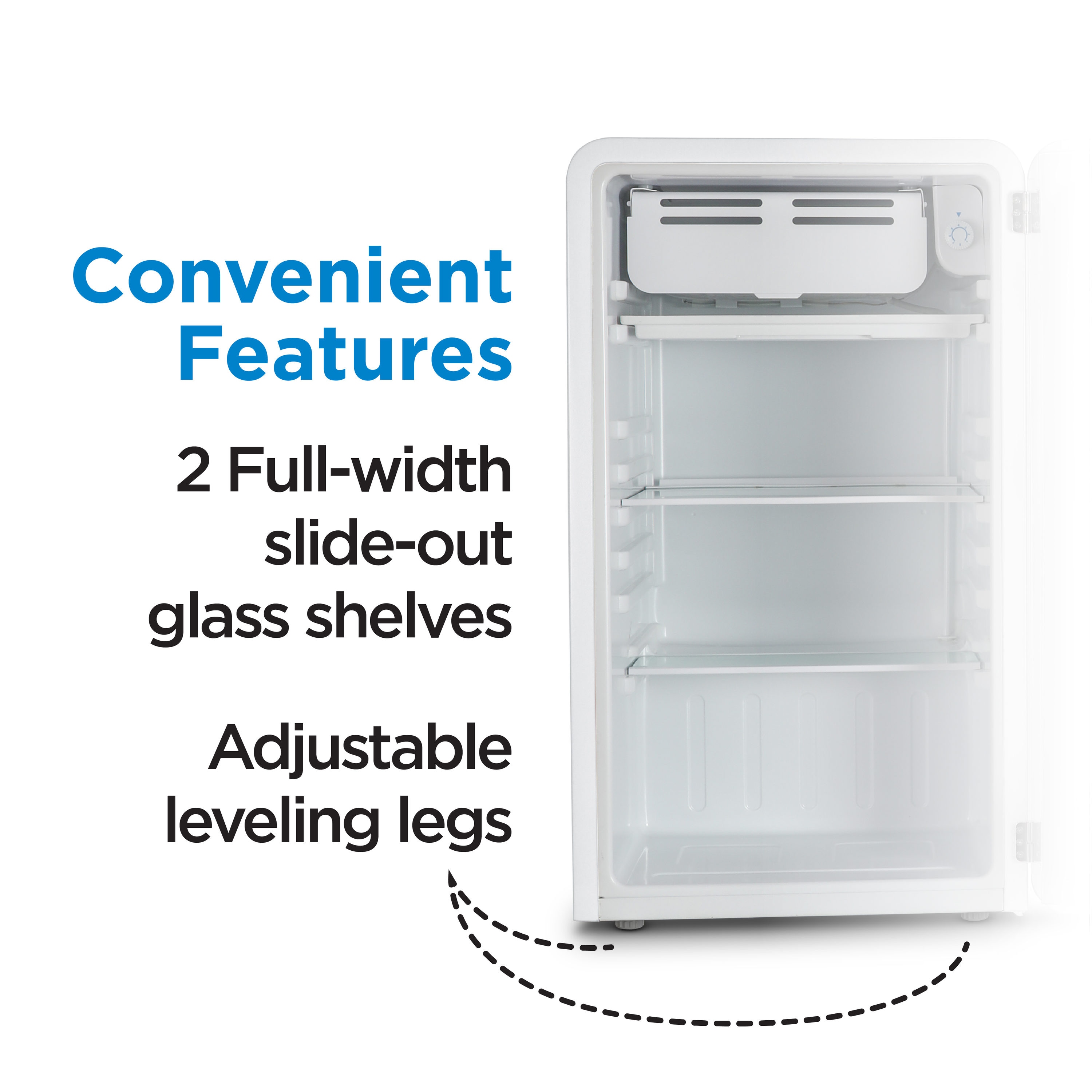 Refrigerador de 3.2 pies cúbicos con congelador, estilo "cool" (blanco)