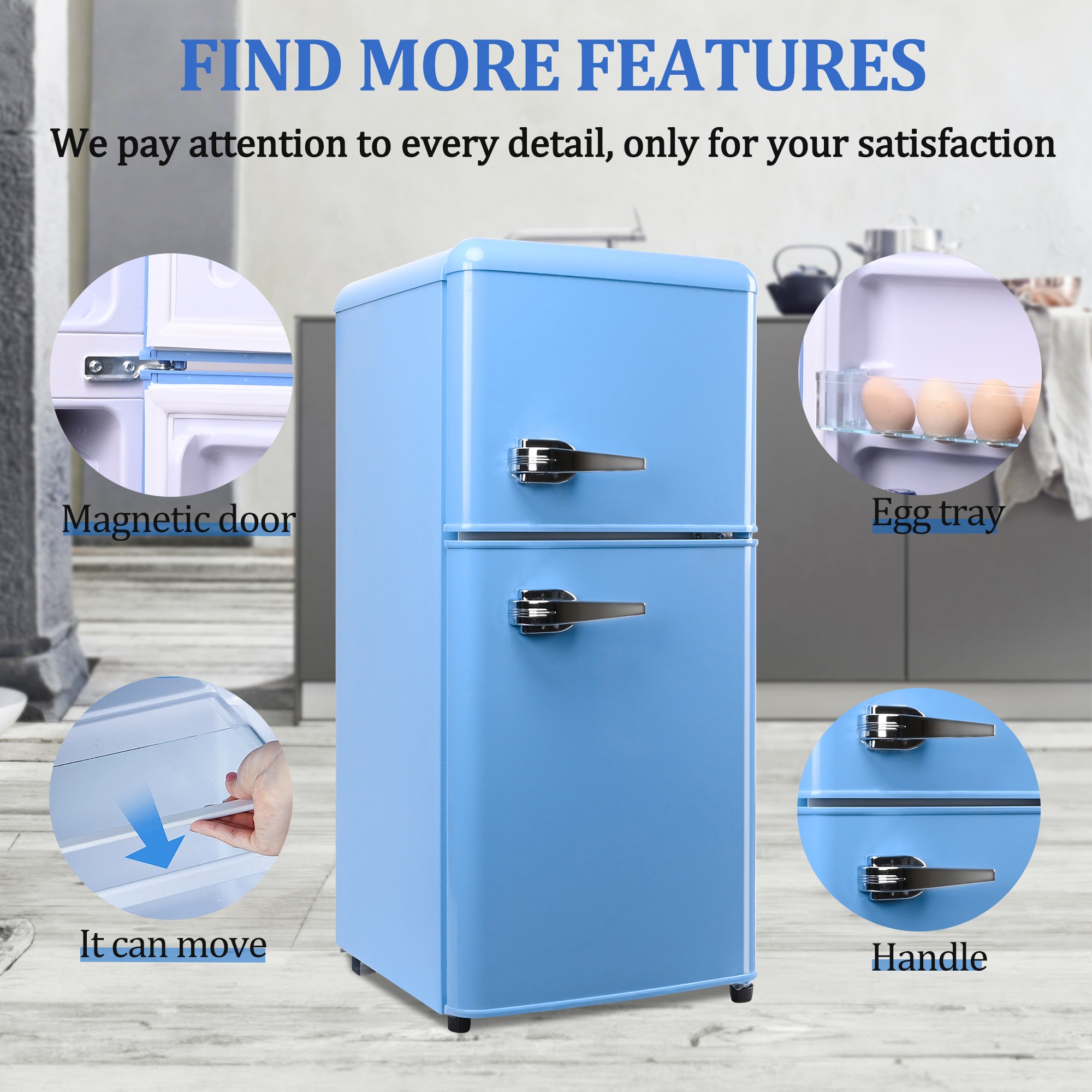 Refrigerador Jeremy Cass de 3.5 pies cúbicos con congelador (Azul)