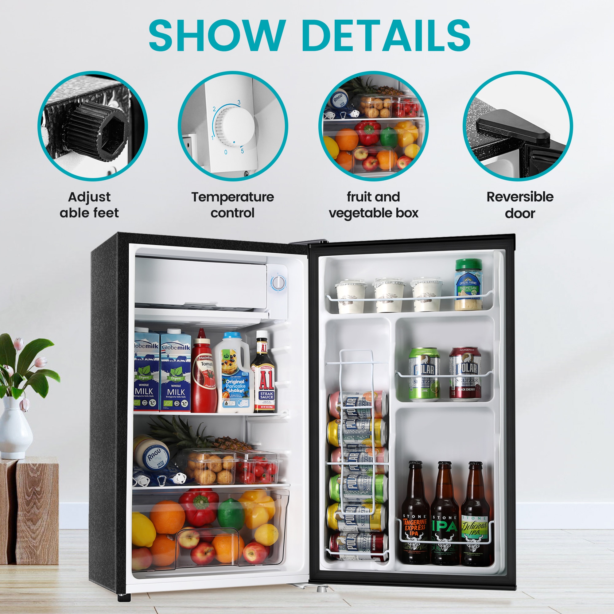 Refrigerador Pequeño con Congelador de 3.2 Pies Cúbicos de Jeremy Cass (Negro) ENERGY STAR