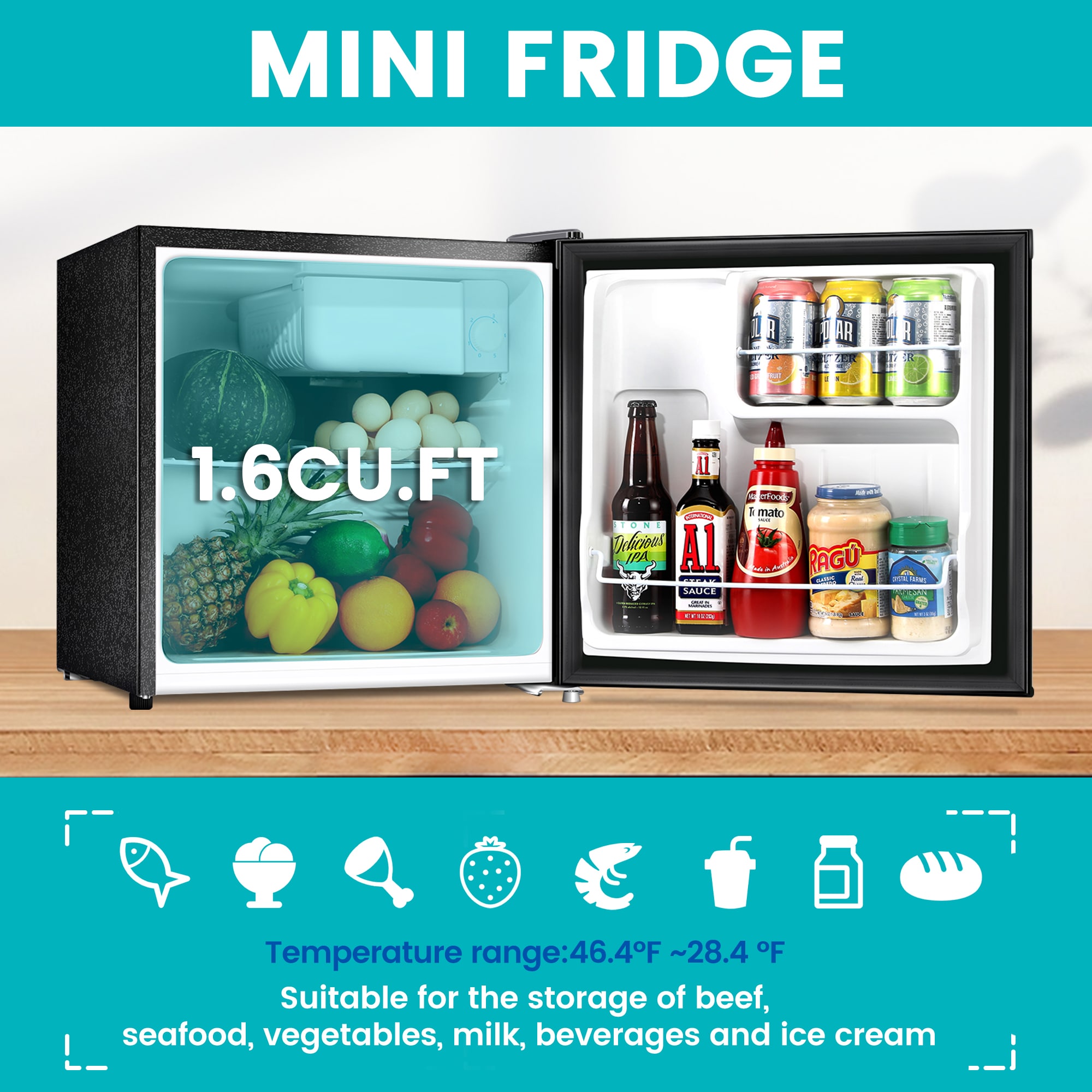 Refrigerador Mini de 1.6 Pies Cúbicos con Congelador (Negro) CERTIFICADO POR ENERGY STAR