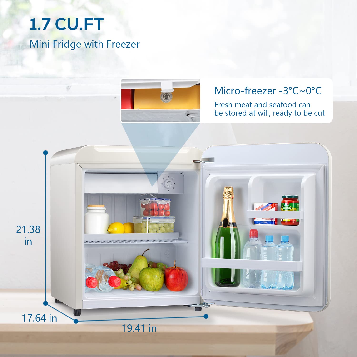 Refrigerador Mini COWSAR de 1.7 pies cúbicos con congelador (Blanco) F6848-BLANCO
