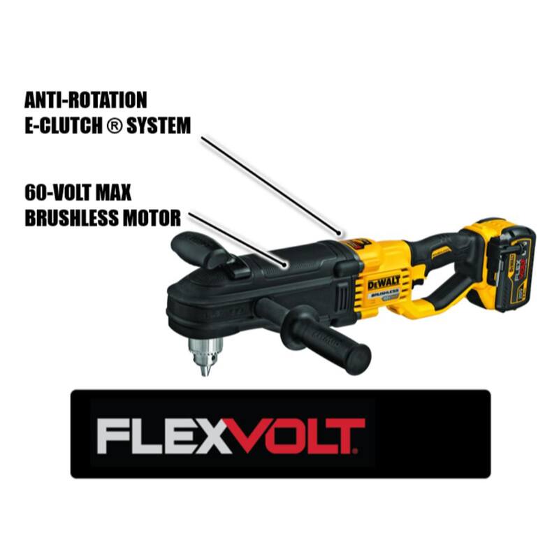 DEWALT FLEXVOLT 60V MAX Taladro inalámbrico en línea de 1/2 pulgadas para montantes y viguetas con E-Clutch y (1) batería FLEXVOLT 9.0Ah - DCD470X1.