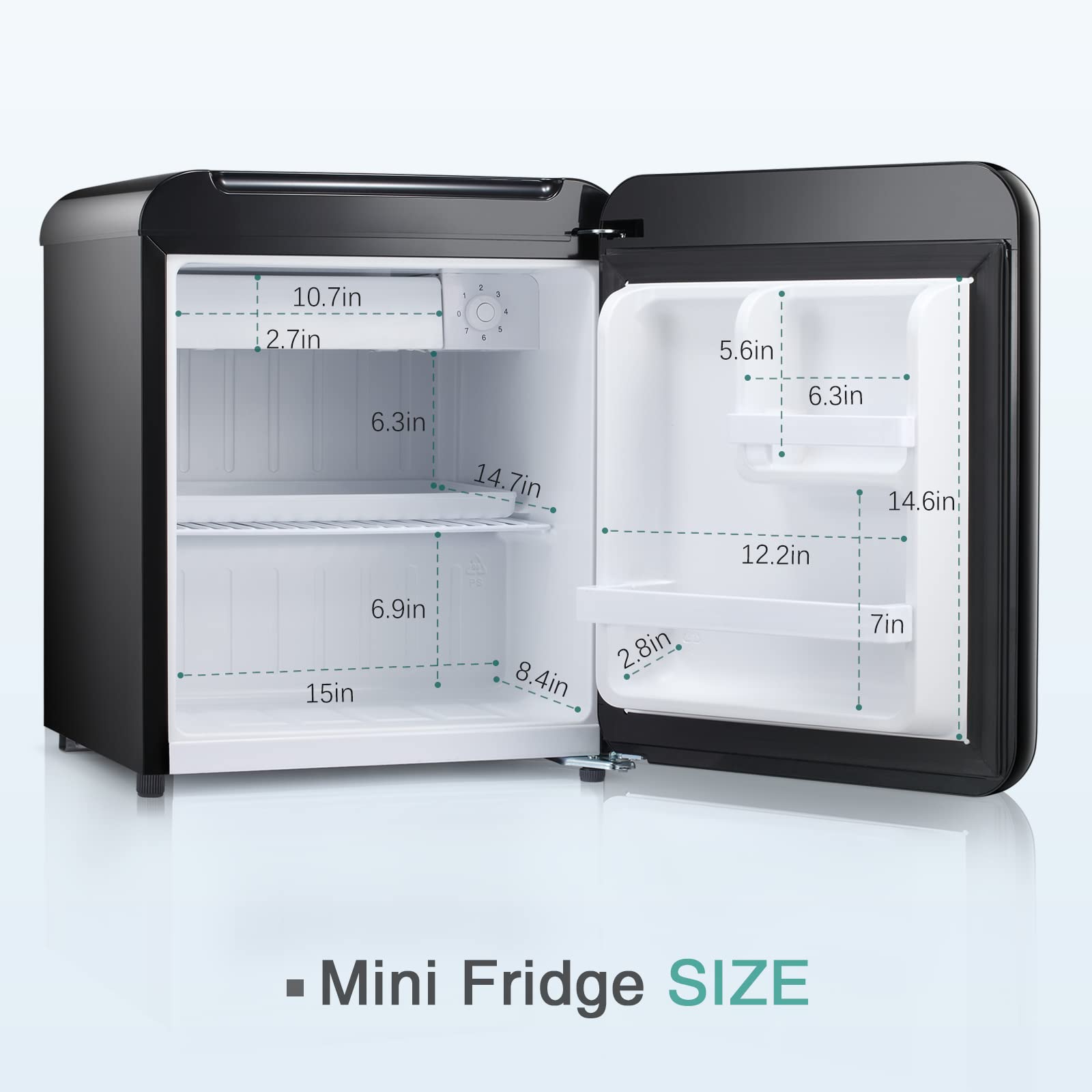 Refrigerador pequeño de 1.7 pies cúbicos con congelador (negro) F6848-NEGRO