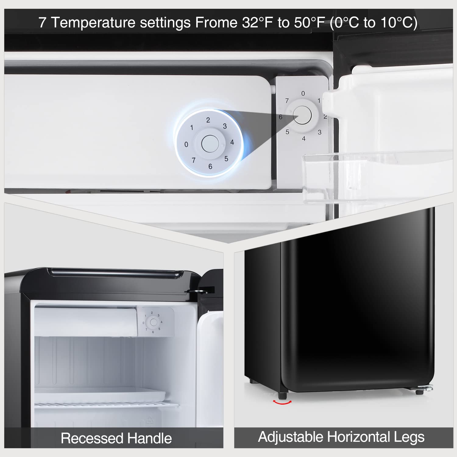 Refrigerador pequeño de 1.7 pies cúbicos con congelador (negro) F6848-NEGRO