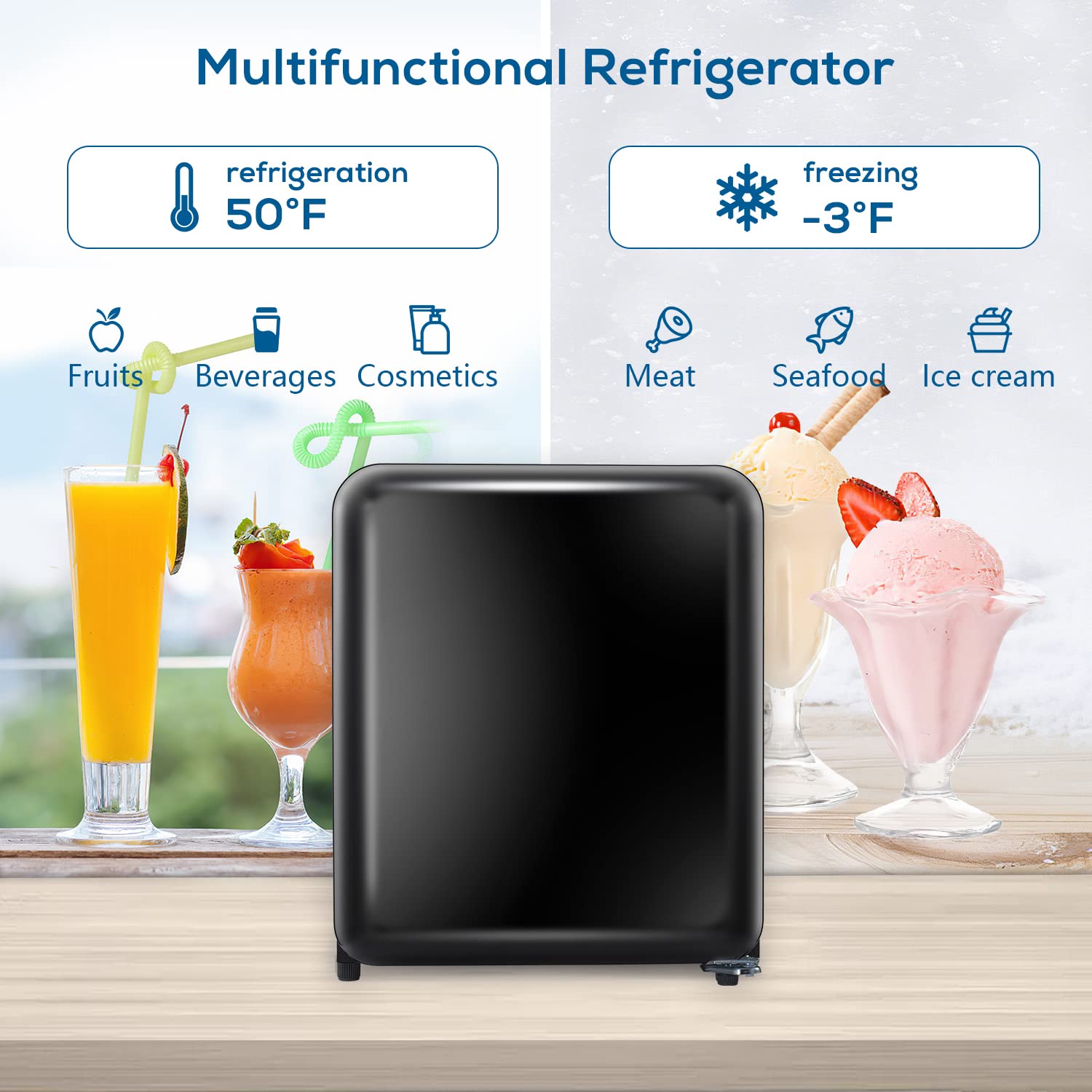 Refrigerador pequeño de 1.7 pies cúbicos con congelador (negro) F6848-NEGRO