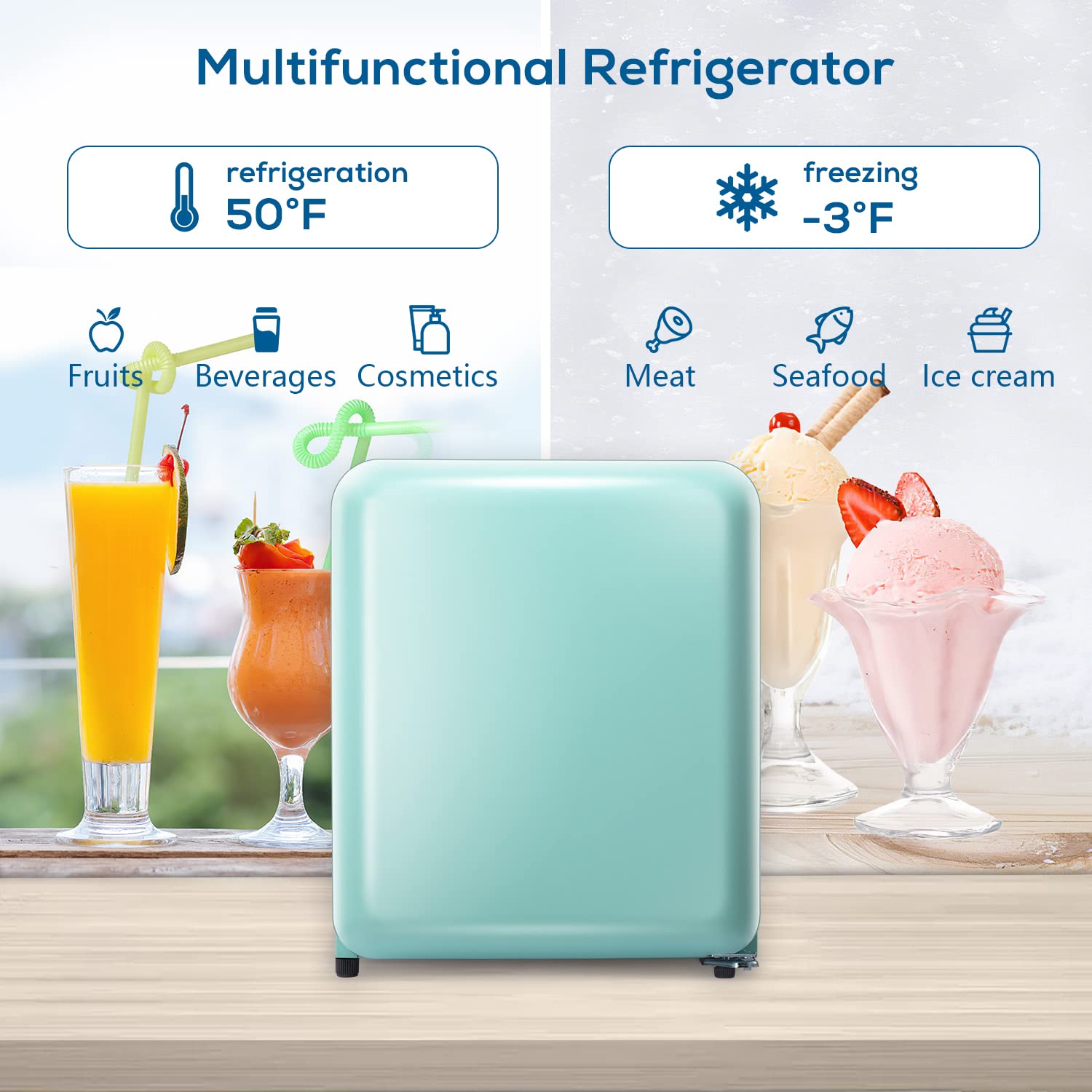 Refrigerador pequeño de 1.7 pies cúbicos con congelador (verde) F6848-VERDE