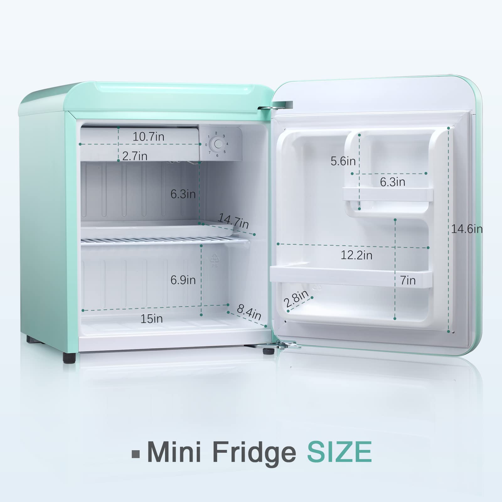 Refrigerador pequeño de 1.7 pies cúbicos con congelador (verde) F6848-VERDE