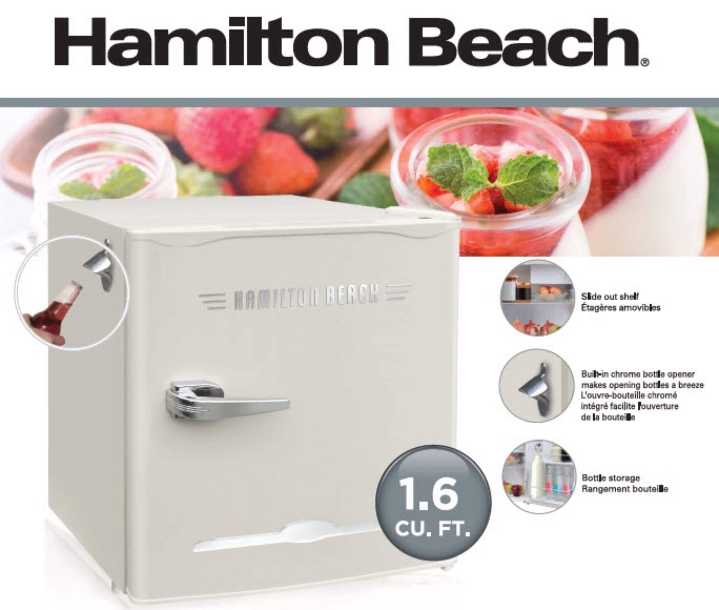 Refrigerador pequeño con congelador de 1.6 pies cúbicos de Hamilton Beach (Crema)