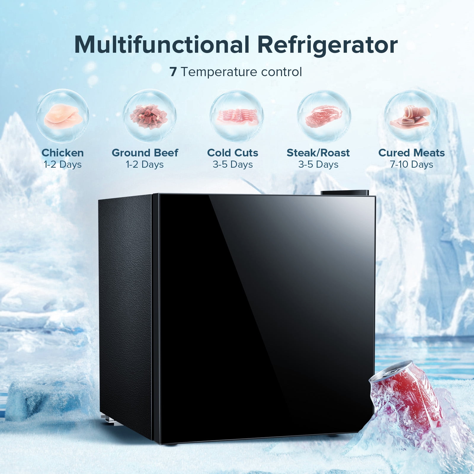 Refrigerador Mini de 1.6 pies cúbicos con congelador (Negro) listo para el garaje