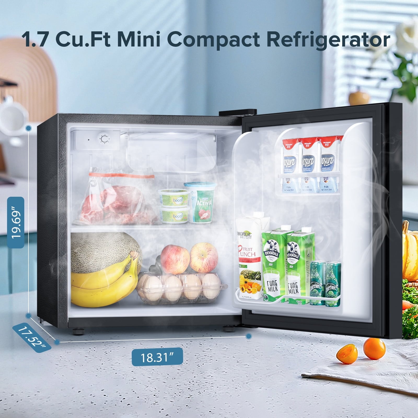 Refrigerador Mini de 1.6 pies cúbicos con congelador (Negro) listo para el garaje