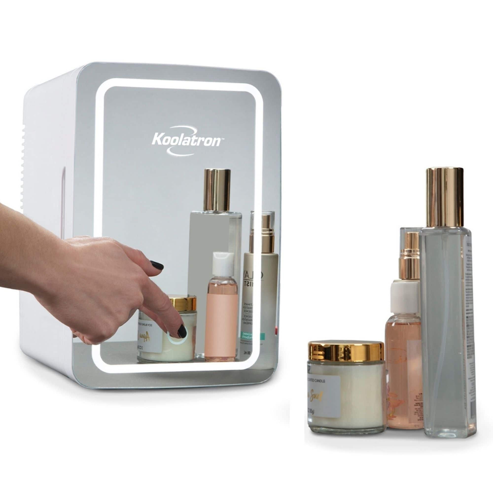 Refrigerador de Cosméticos Koolatron de 6 Litros con Espejo Iluminado para Maquillaje 0.21 Pies Cúbicos Mini Refrigerador (Blanco, Plateado) COSM6