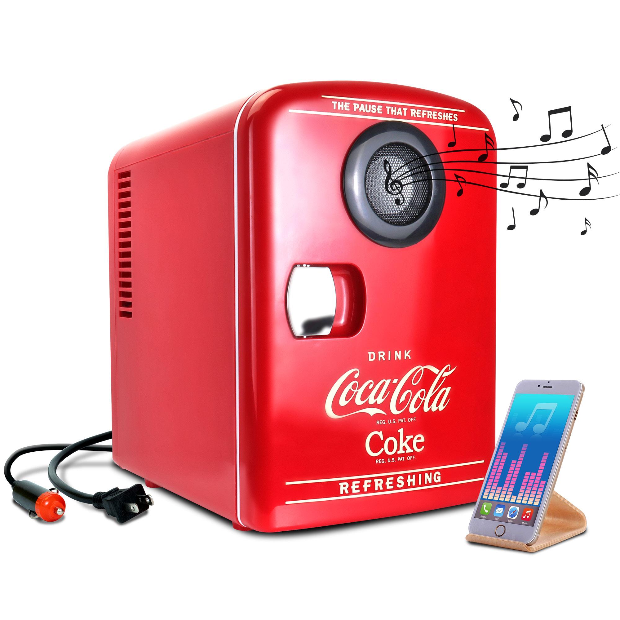 Enfriador/Calentador de Coca-Cola de 4L con Altavoz Bluetooth y Nevera Minibar de 0.14 pies cúbicos (Rojo, Negro) KWC04 BT