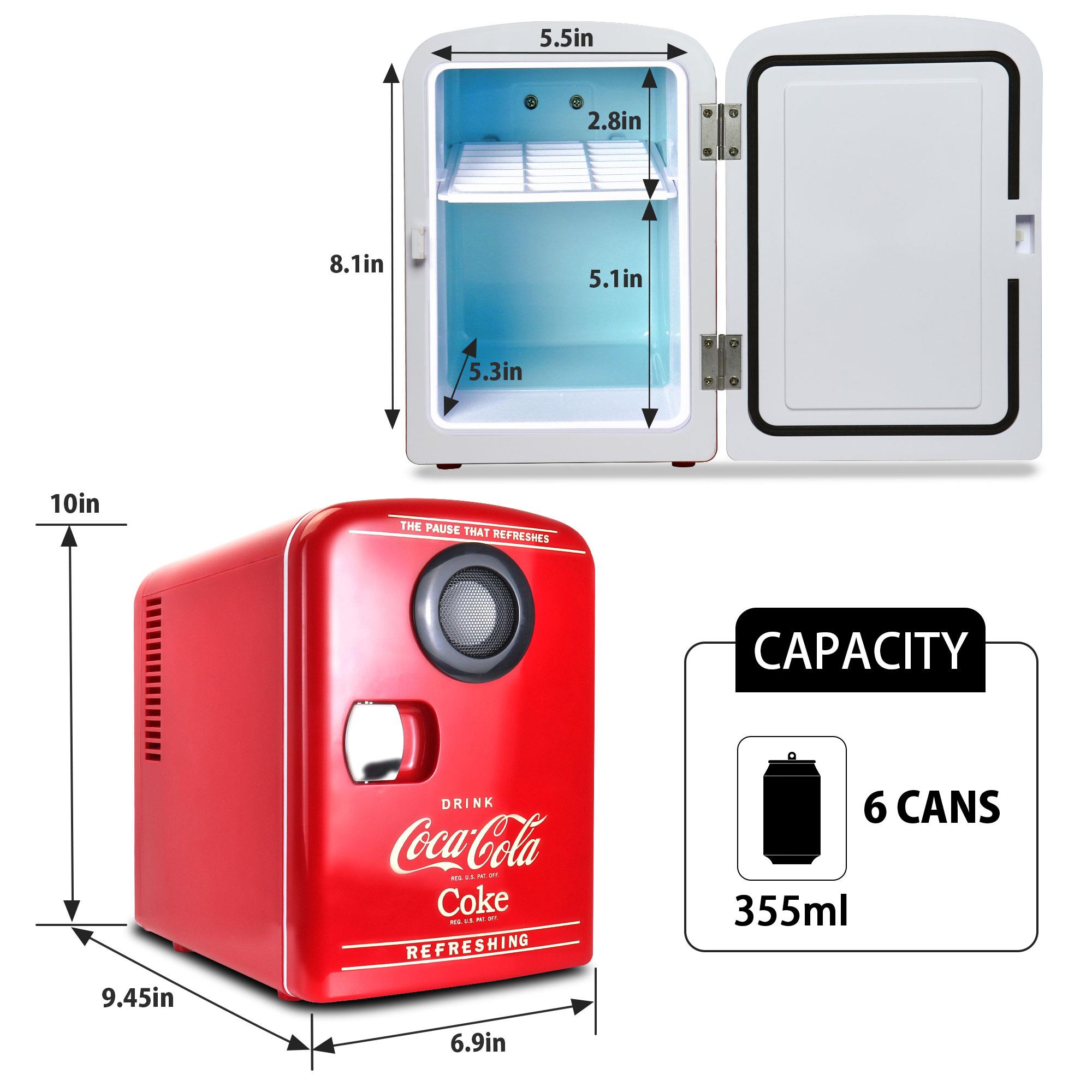 Enfriador/Calentador de Coca-Cola de 4L con Altavoz Bluetooth y Nevera Minibar de 0.14 pies cúbicos (Rojo, Negro) KWC04 BT