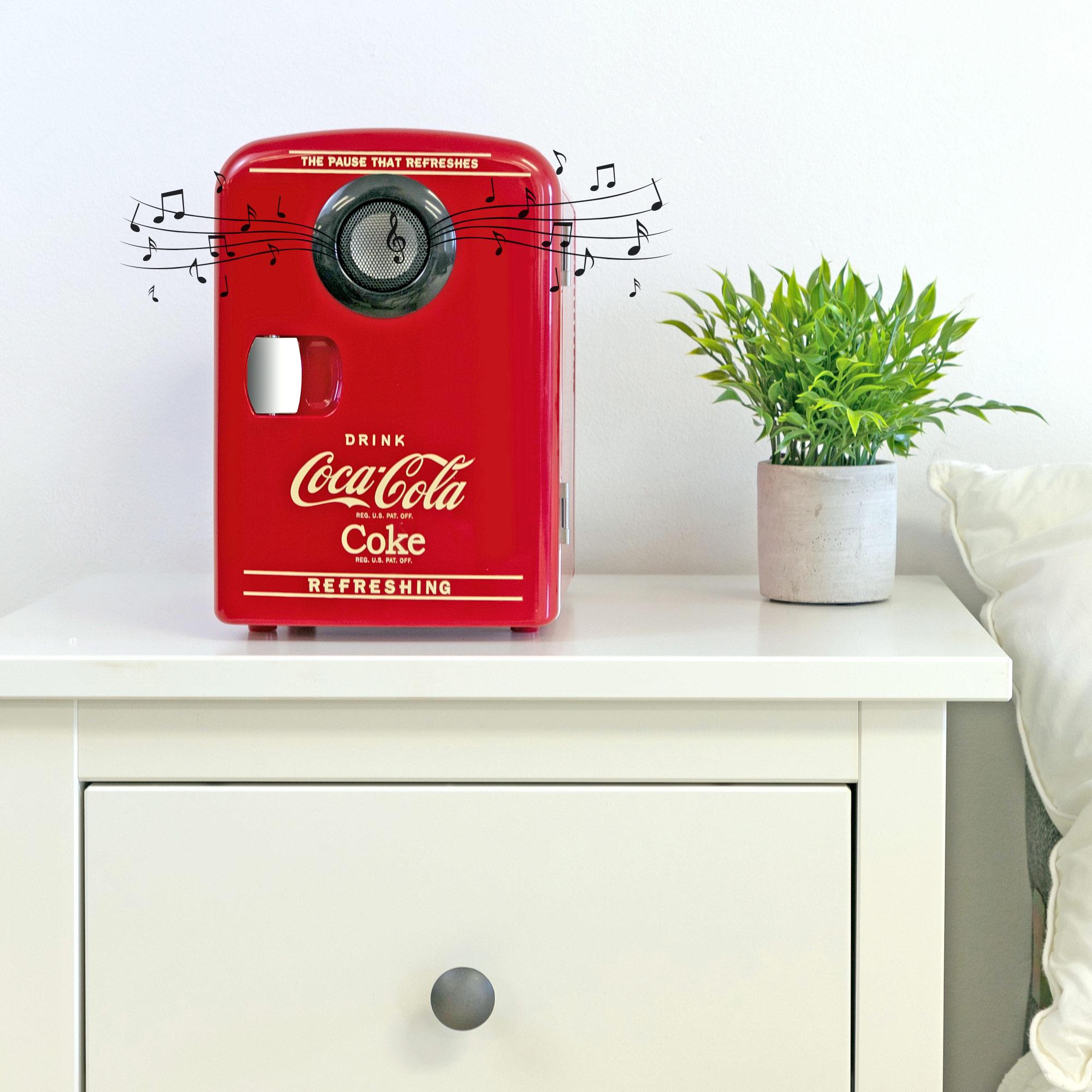 Enfriador/Calentador de Coca-Cola de 4L con Altavoz Bluetooth y Nevera Minibar de 0.14 pies cúbicos (Rojo, Negro) KWC04 BT