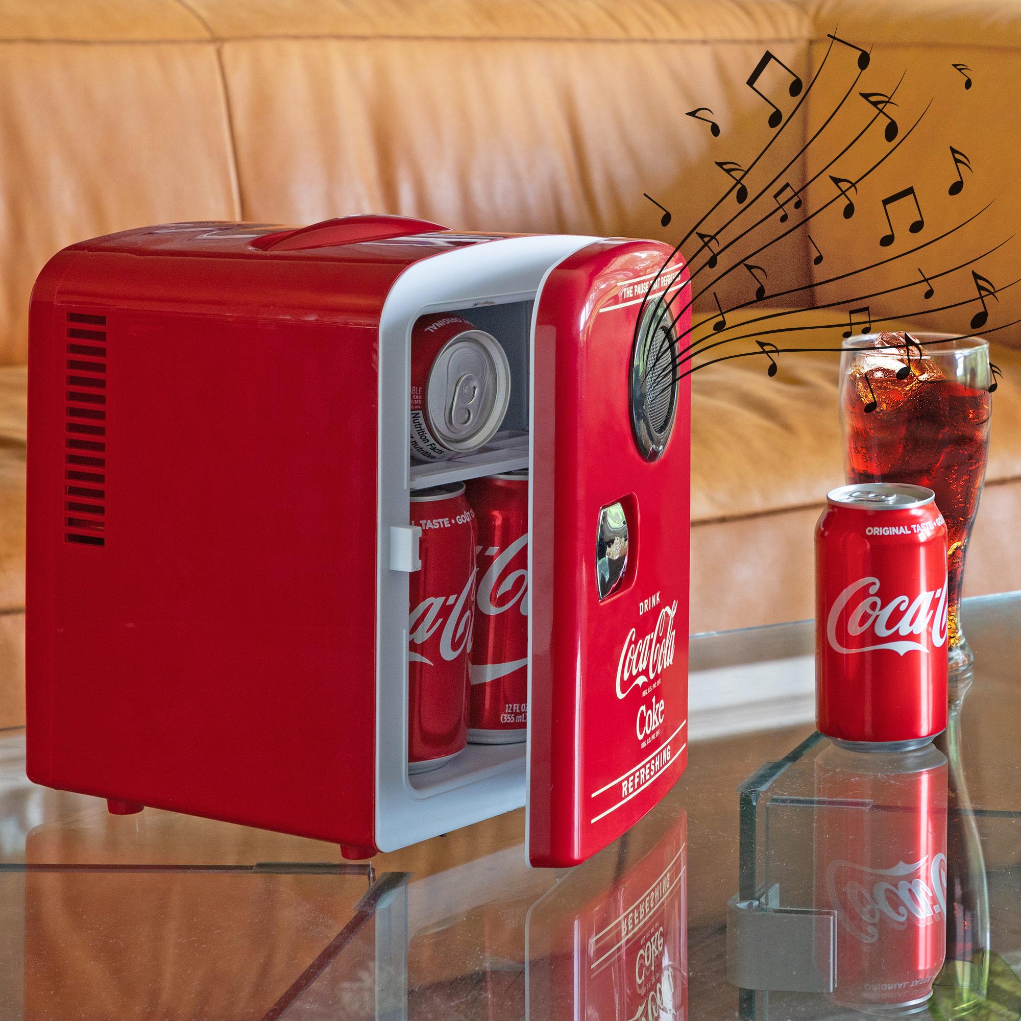 Enfriador/Calentador de Coca-Cola de 4L con Altavoz Bluetooth y Nevera Minibar de 0.14 pies cúbicos (Rojo, Negro) KWC04 BT