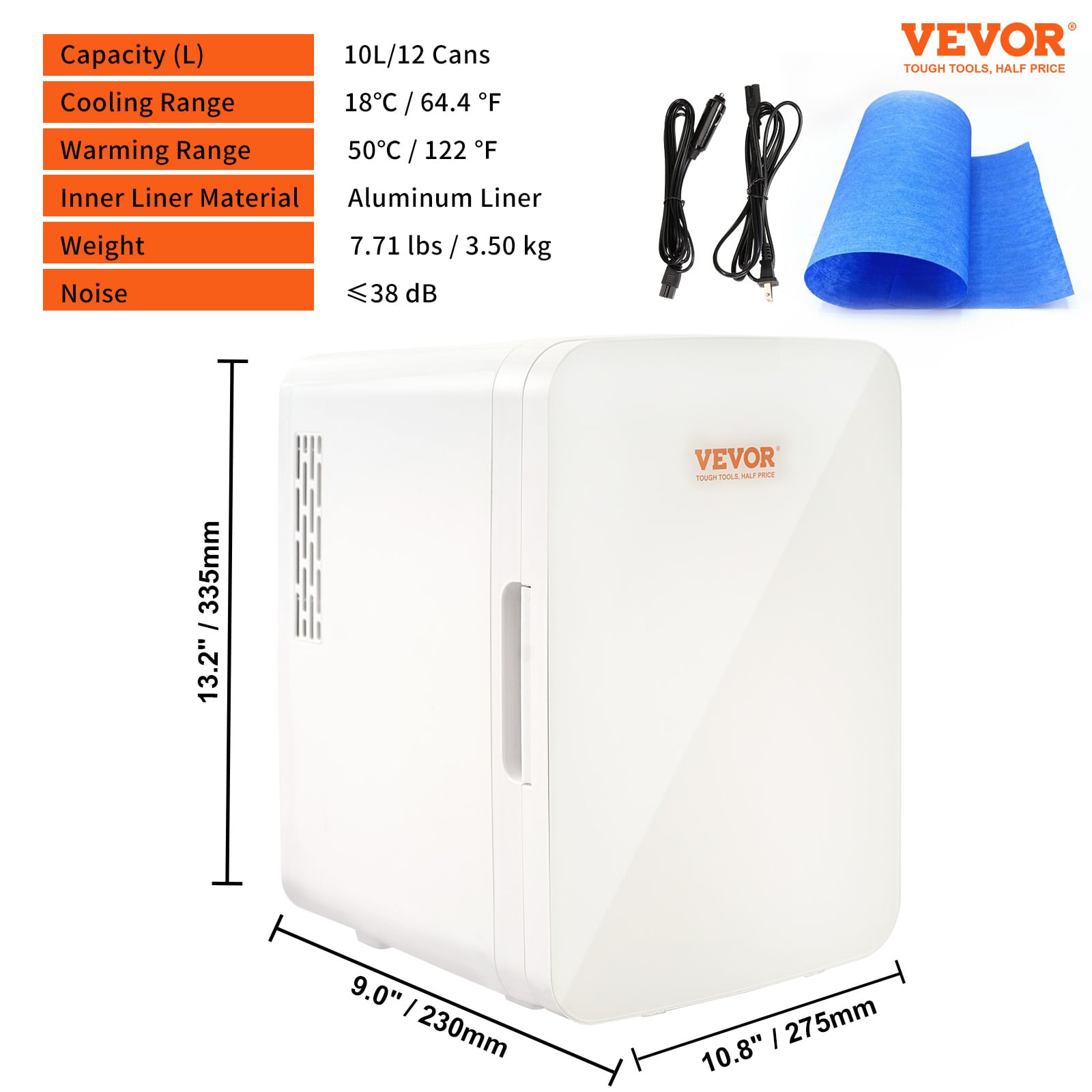 Refrigerador Pequeño de 10 litros y 12V con Congelador para Garaje (Recubrimiento de Aluminio Blanco)