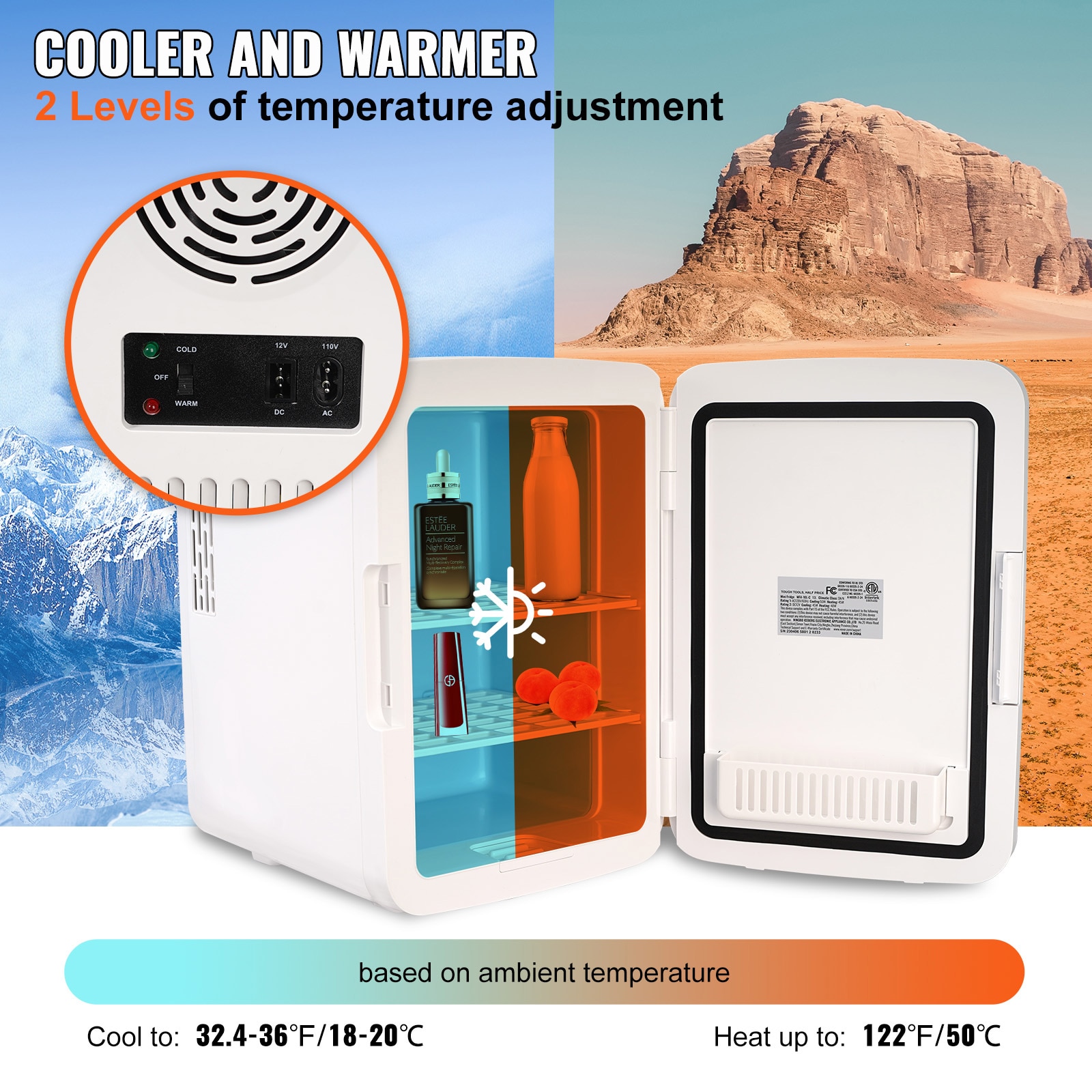 Refrigerador Pequeño de 10 litros y 12V con Congelador para Garaje (Recubrimiento de Aluminio Blanco)