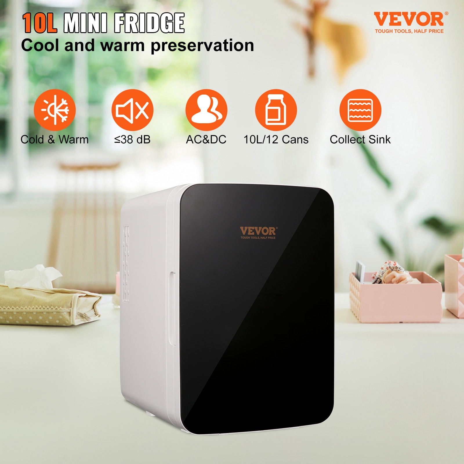 Refrigerador Mini de 10 litros y 12V con congelador (Forrado en aluminio negro) listo para el garaje