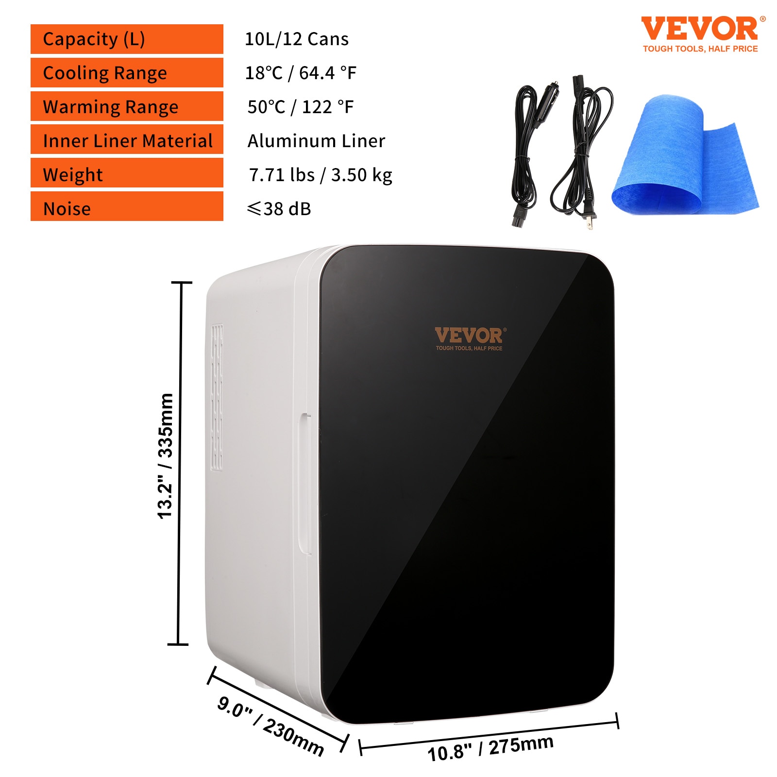 Refrigerador Mini de 10 litros y 12V con congelador (Forrado en aluminio negro) listo para el garaje