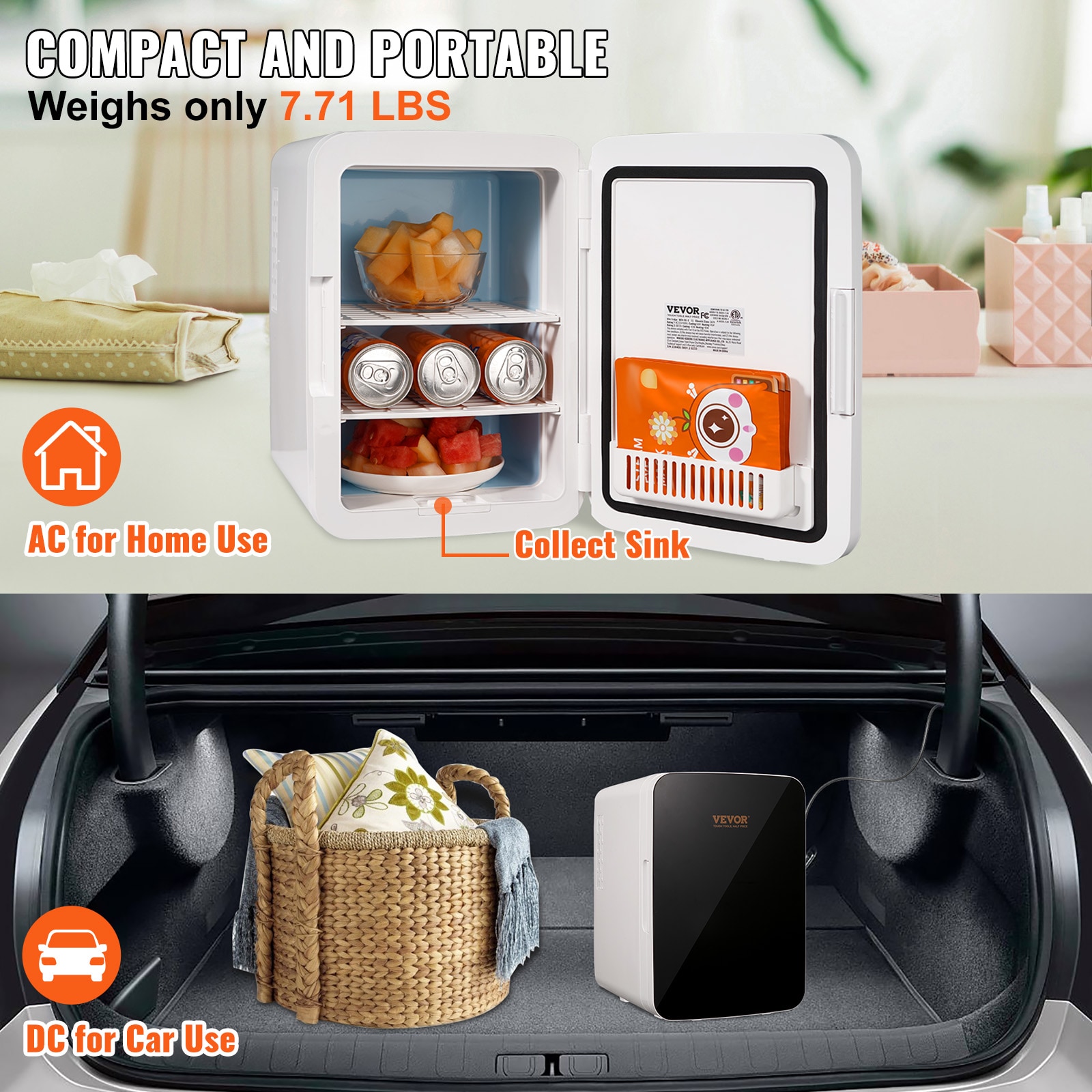 Refrigerador Mini de 10 litros y 12V con congelador (Forrado en aluminio negro) listo para el garaje
