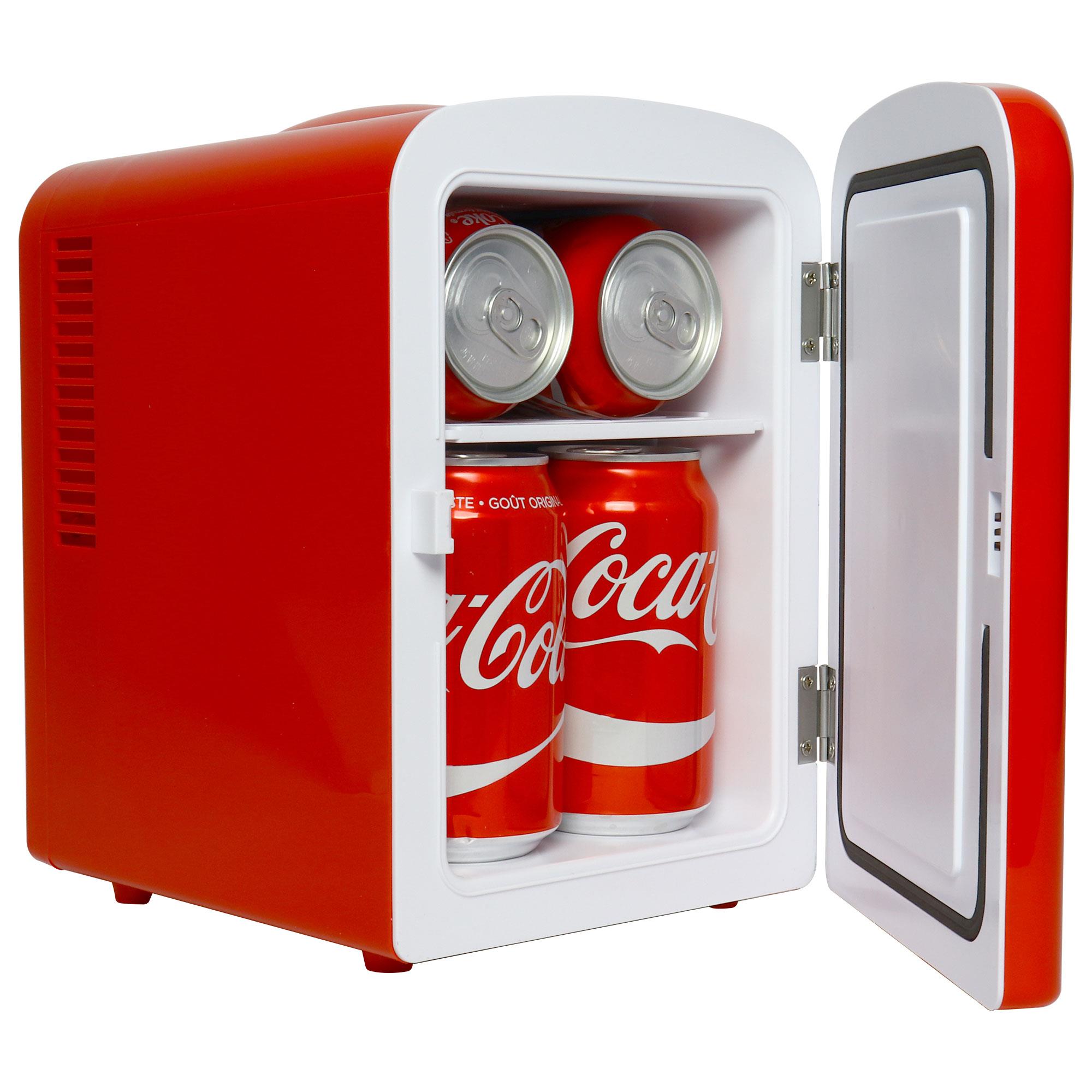 Refrigerador portátil de 4L para botellas de Coca-Cola Classic y 6 latas de refresco (rojo, blanco) 0.14 pies cúbicos.