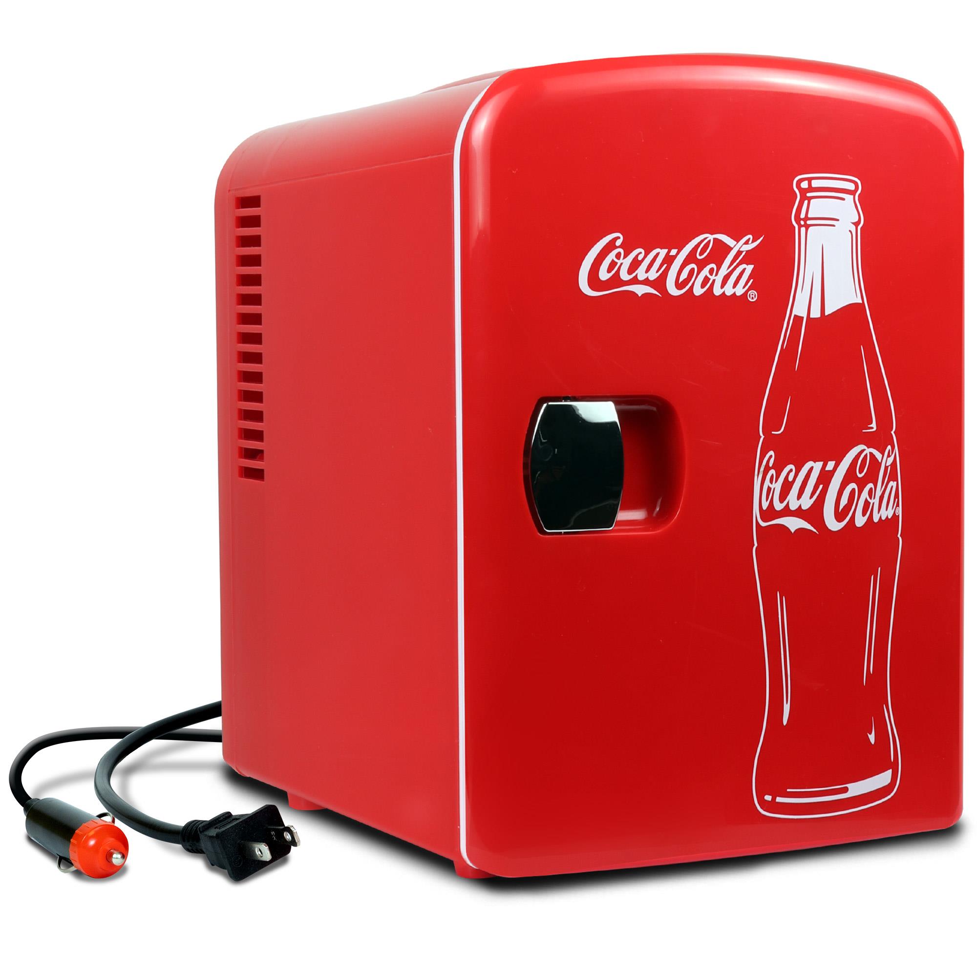 Refrigerador portátil de 4L para botellas de Coca-Cola Classic y 6 latas de refresco (rojo, blanco) 0.14 pies cúbicos.