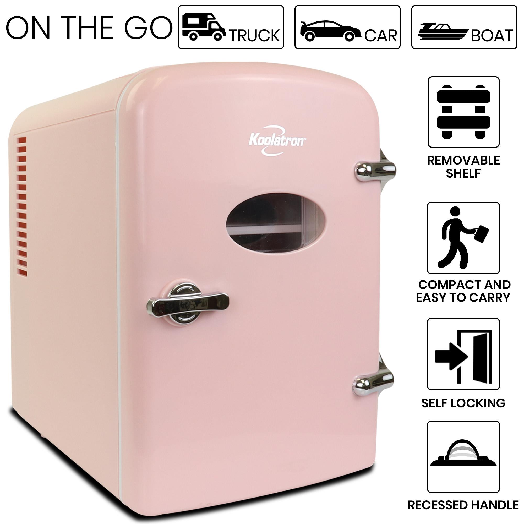 Enfriador personal portátil retro de 4 litros de Koolatron para 6 latas en color rosa