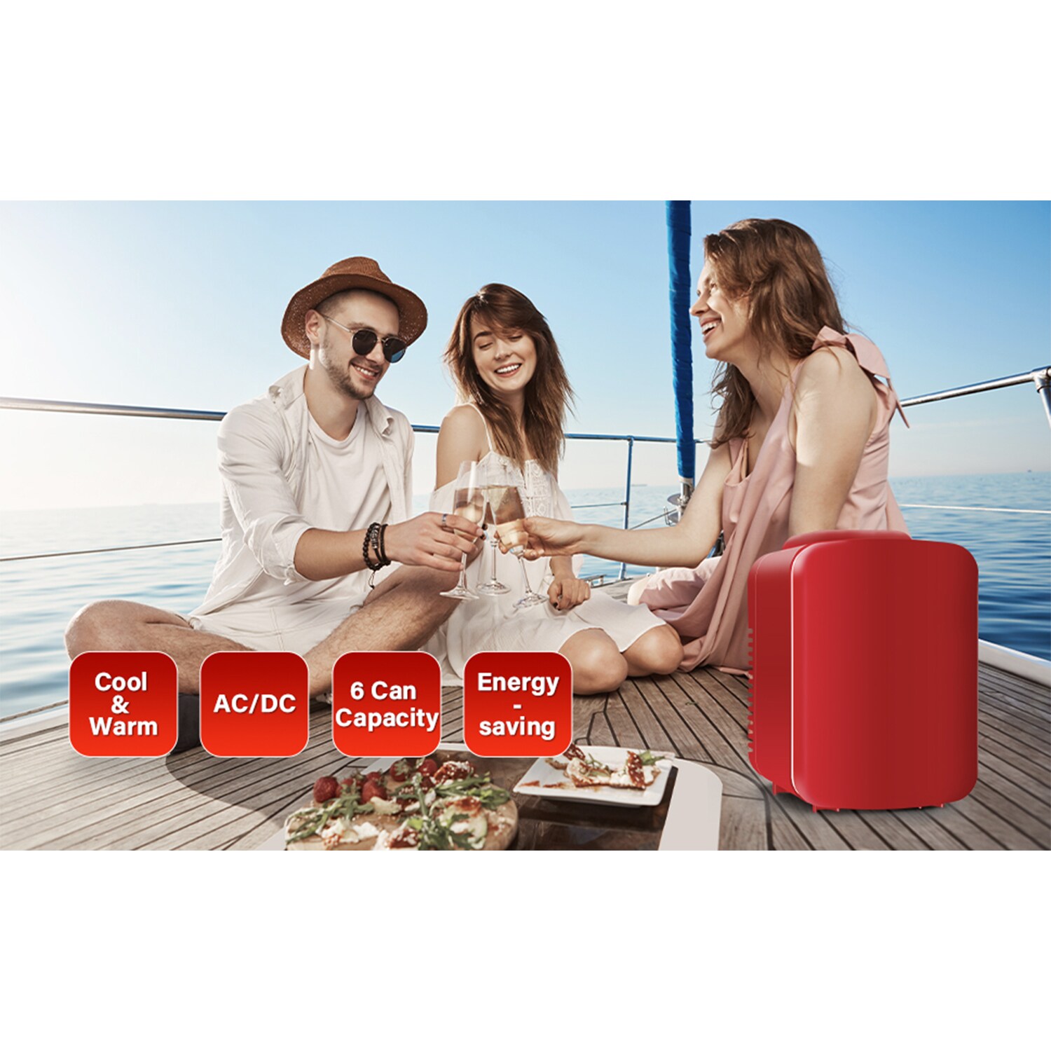 Refrigerador Mini de 0.14 pies cúbicos (Rojo) Mondawe - HYCC-24698US-PIMD