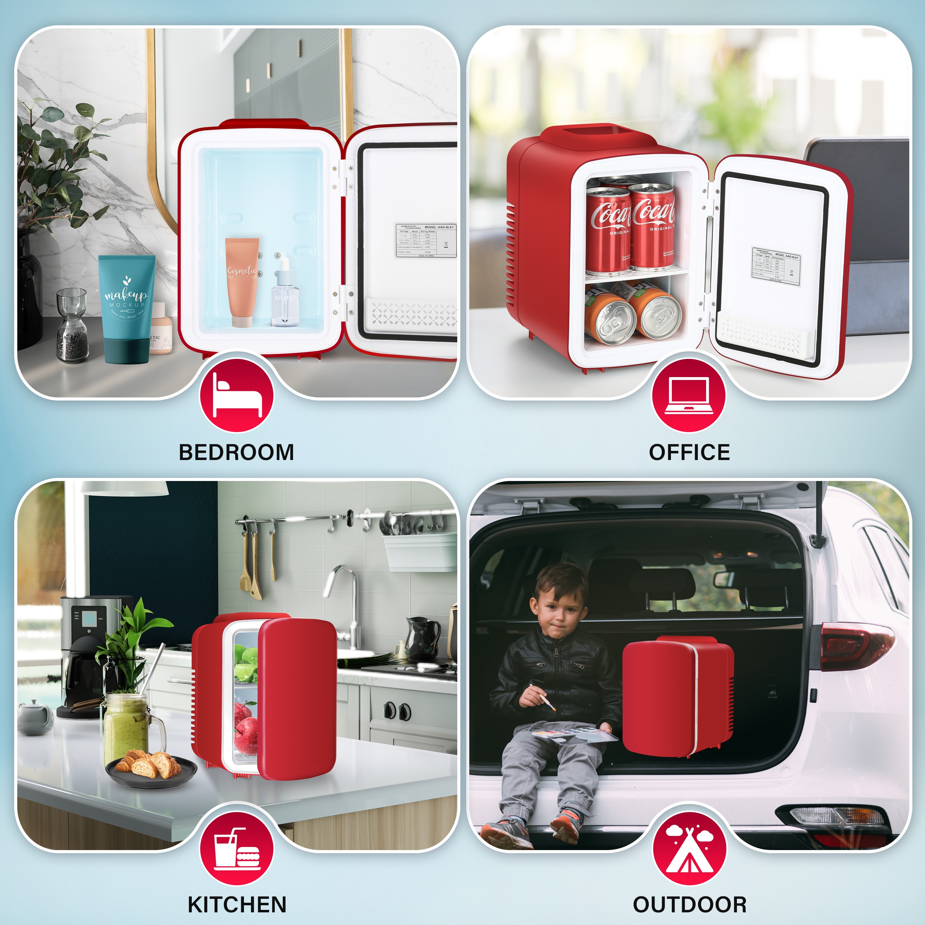 Refrigerador Mini de 0.14 pies cúbicos (Rojo) Mondawe - HYCC-24698US-PIMD