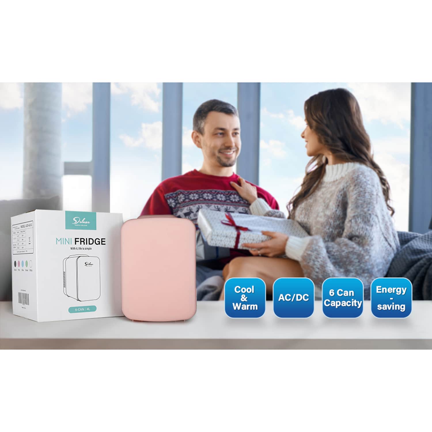 Refrigerador Mini Mondawe de 0.14 pies cúbicos (Rosa) - HYCC-24698US-WHMD