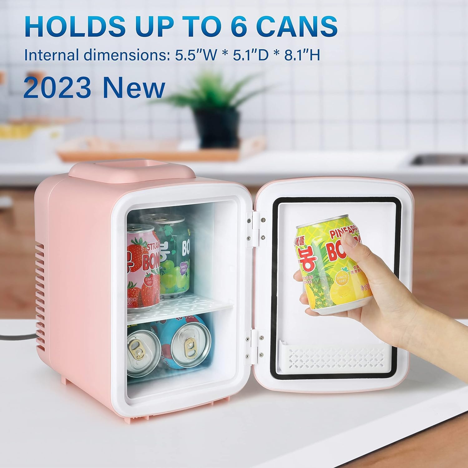 Refrigerador Mini Mondawe de 0.14 pies cúbicos (Rosa) - HYCC-24698US-WHMD