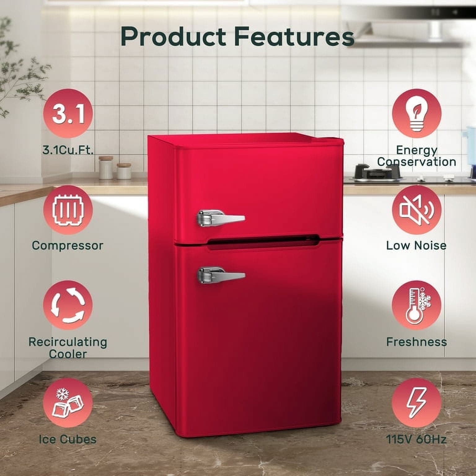 Refrigerador Mini con Congelador de 3.2 Pies Cúbicos (Rojo)
