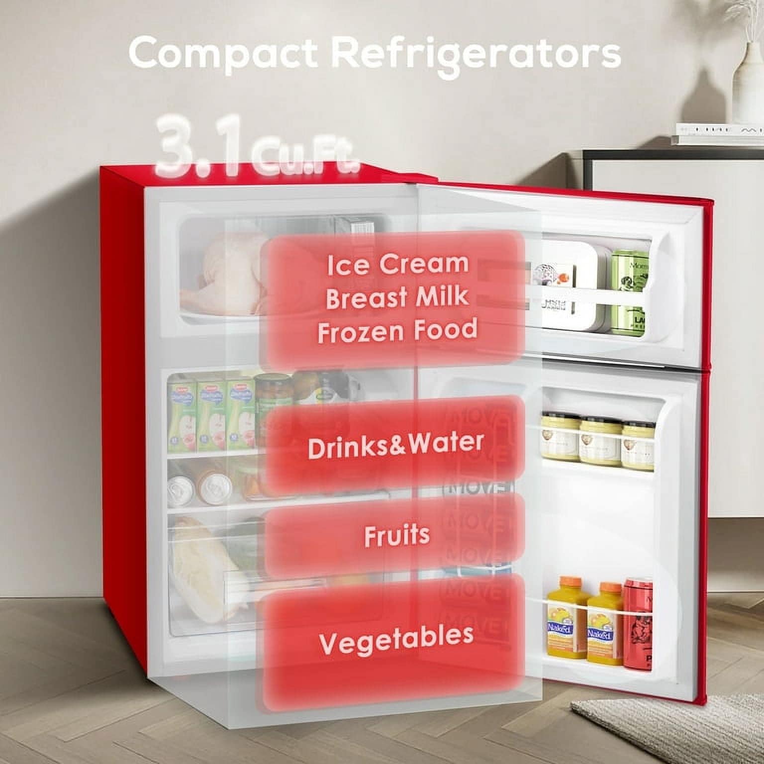 Refrigerador Mini con Congelador de 3.2 Pies Cúbicos (Rojo)