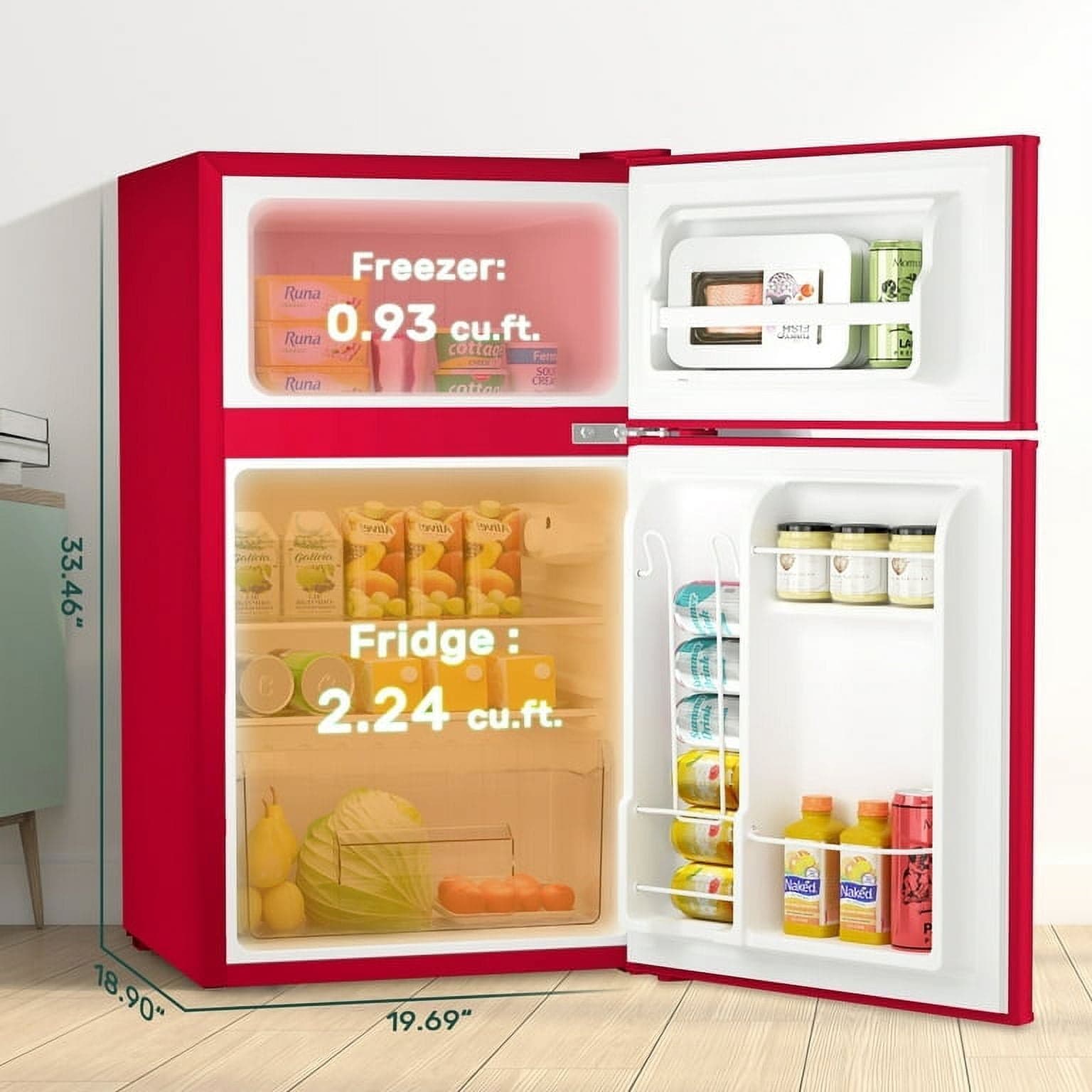 Refrigerador Mini con Congelador de 3.2 Pies Cúbicos (Rojo)