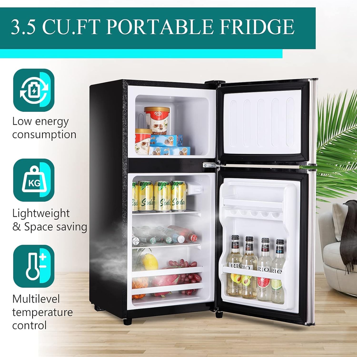 Refrigerador de 3.5 pies cúbicos con congelador (plata) HYCC-24899SL-LC