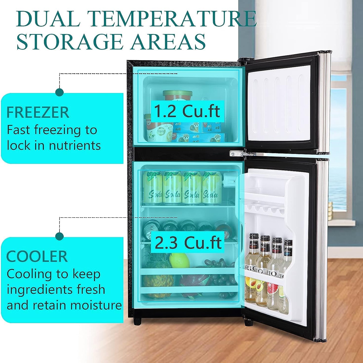 Refrigerador de 3.5 pies cúbicos con congelador (plata) HYCC-24899SL-LC