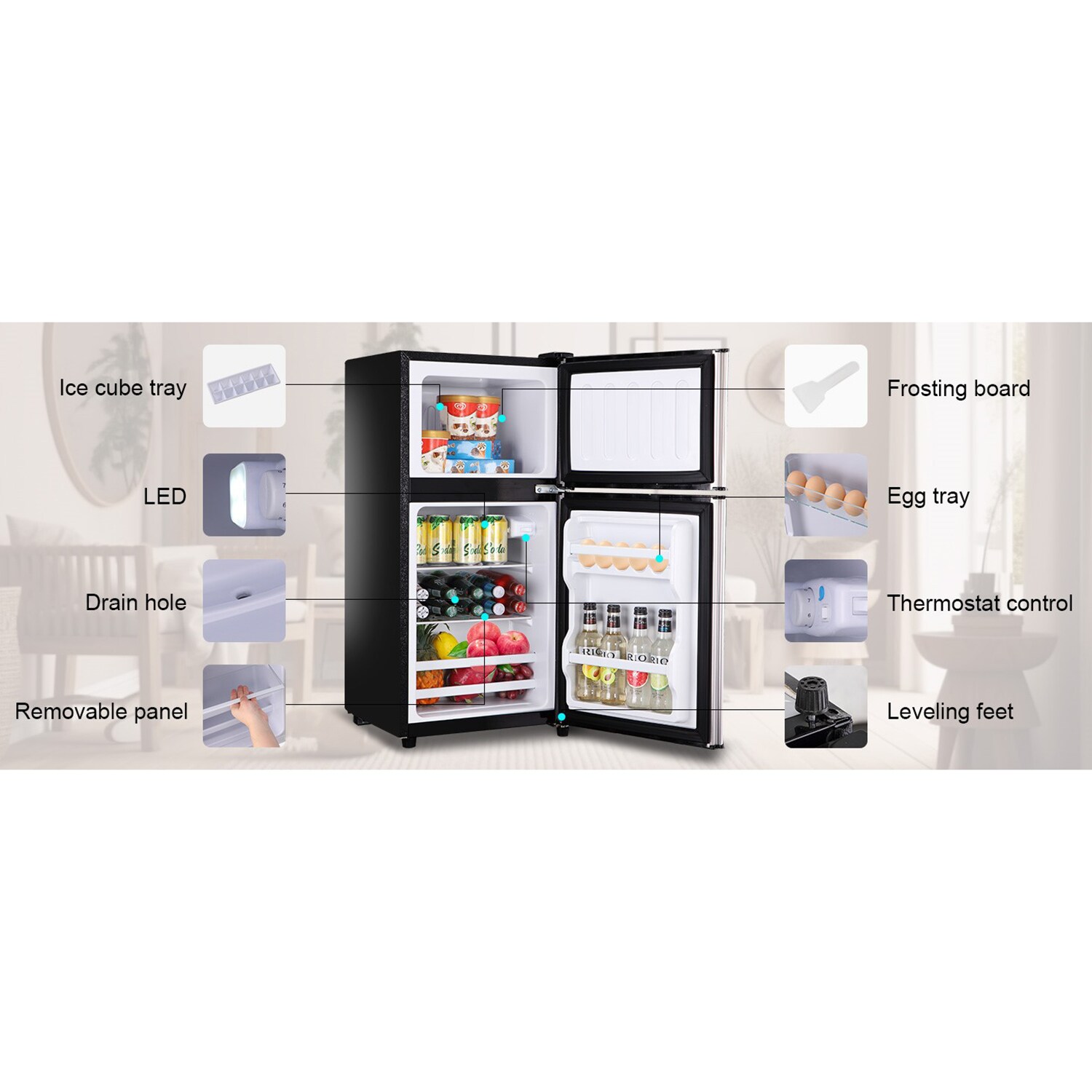 Refrigerador de 3.5 pies cúbicos con congelador (plata) HYCC-24899SL-LC