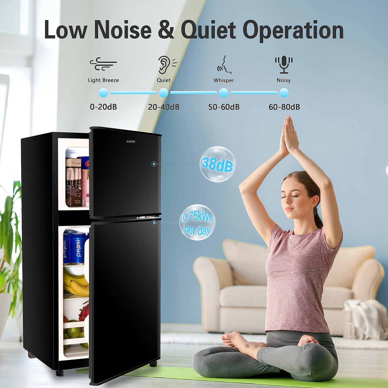 Refrigerador de 3.5 pies cúbicos con congelador (negro)