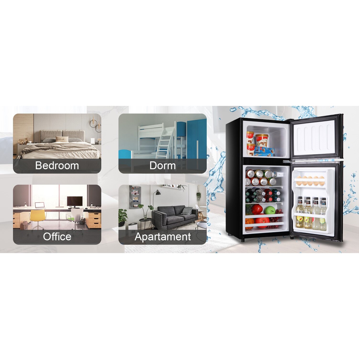 Refrigerador de 3.5 pies cúbicos con congelador (negro)