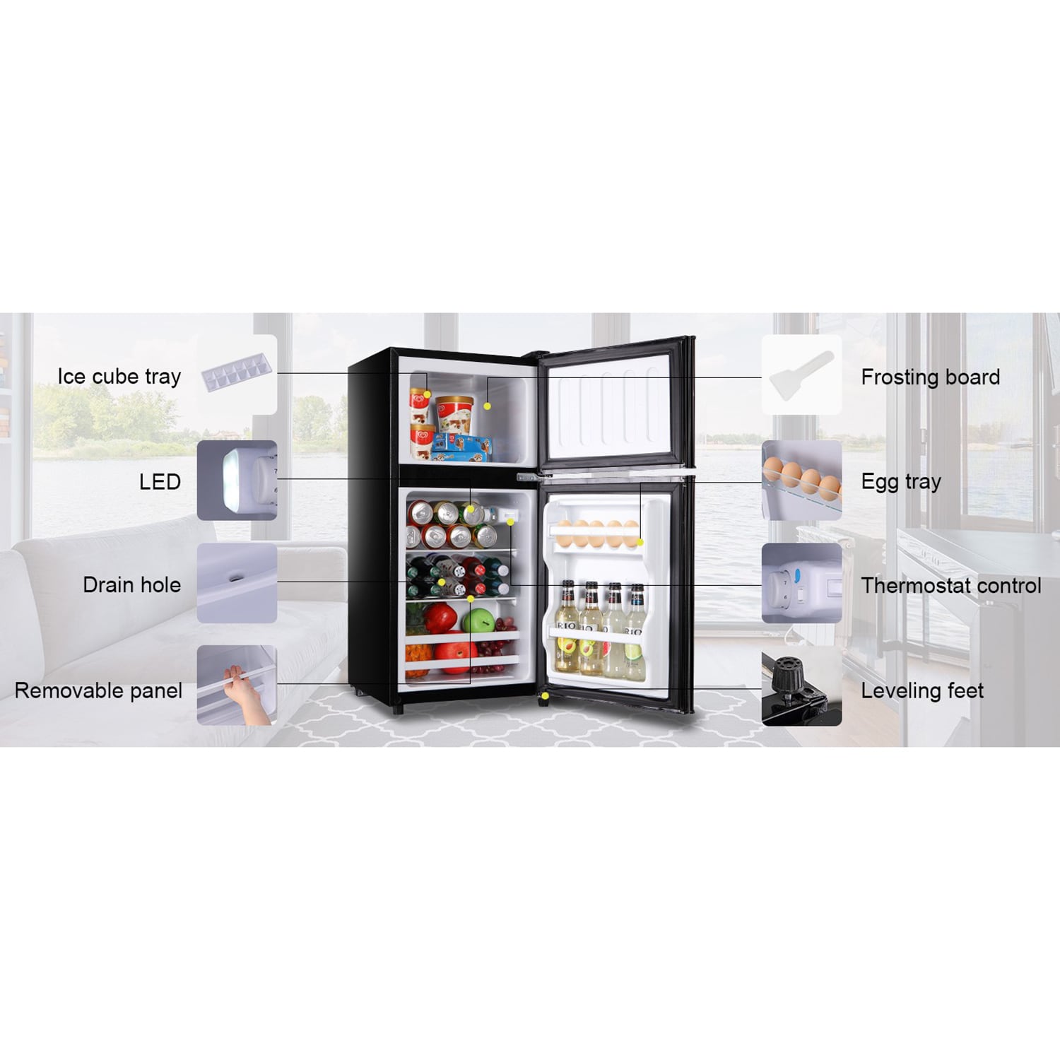 Refrigerador de 3.5 pies cúbicos con congelador (negro)